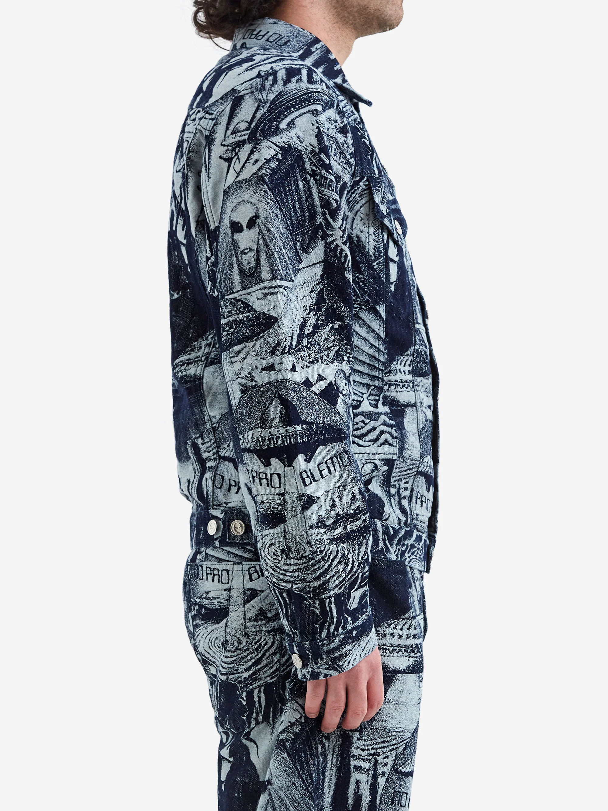 No Problemo Apocalypse Jacquard Trucker Jacket - Blue - Image 6