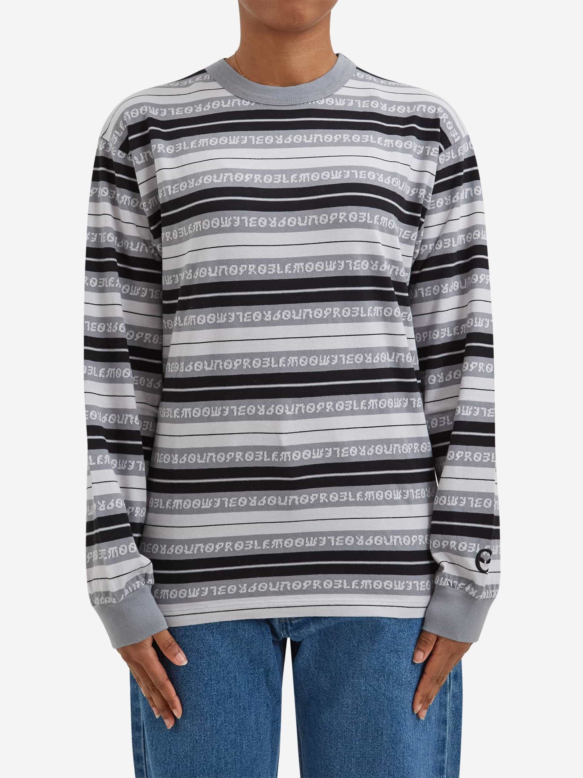 No Problemo Jacquard Stripe Longsleeve Tee W - Black