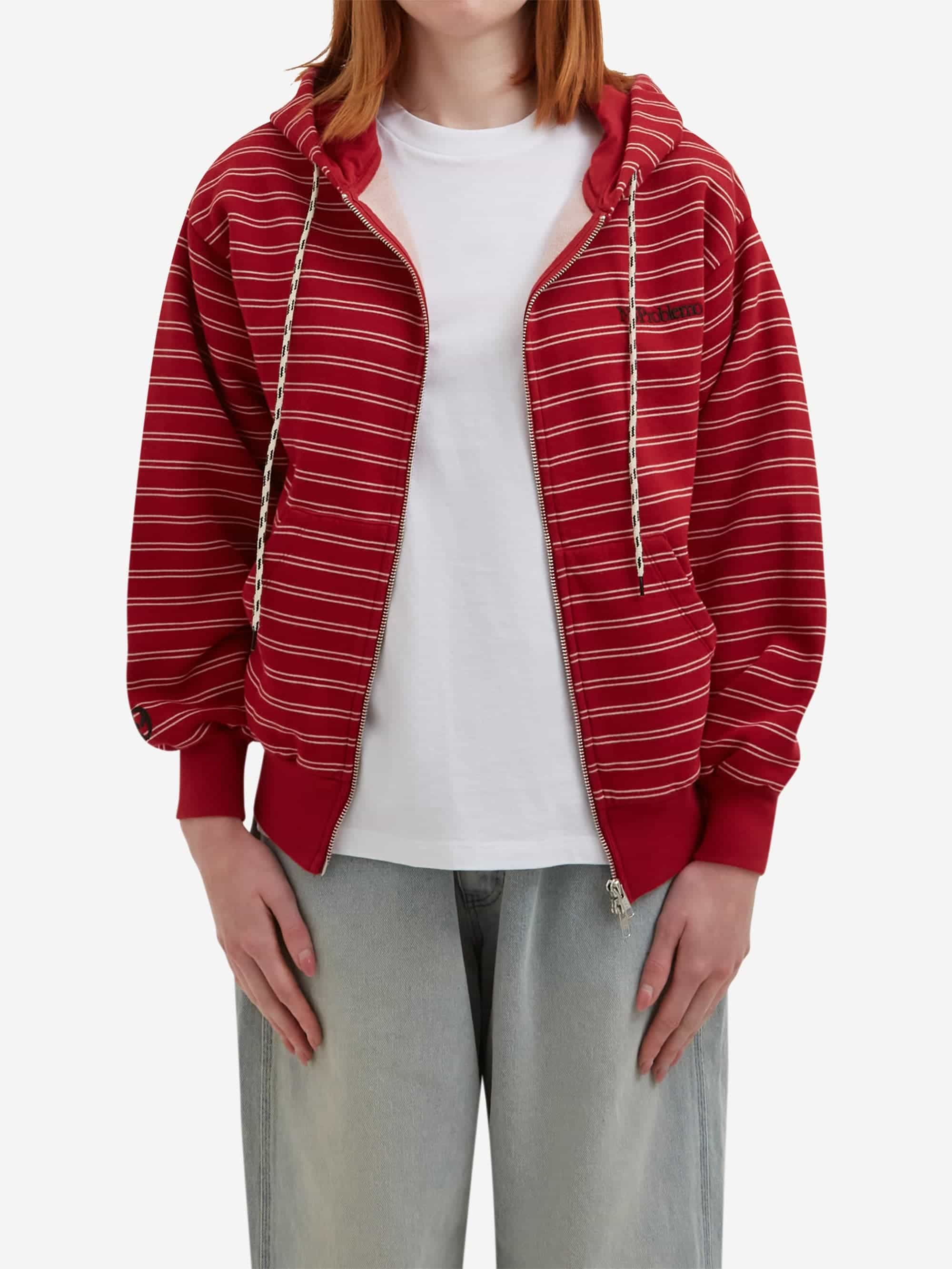 No Problemo Mini Problemo Stripe Zip Hoodie - Red