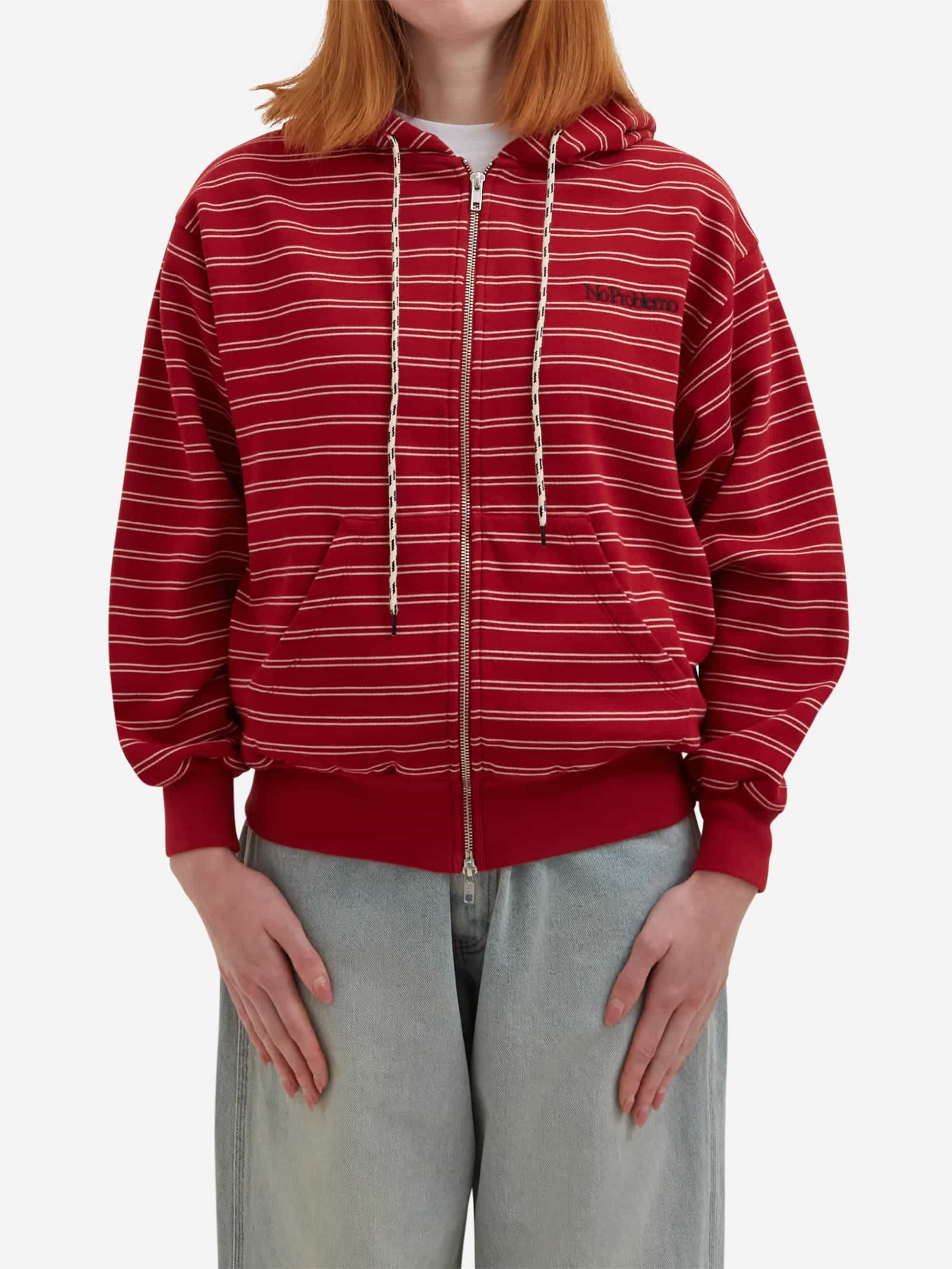 No Problemo Mini Problemo Stripe Zip Hoodie - Red - Image 2