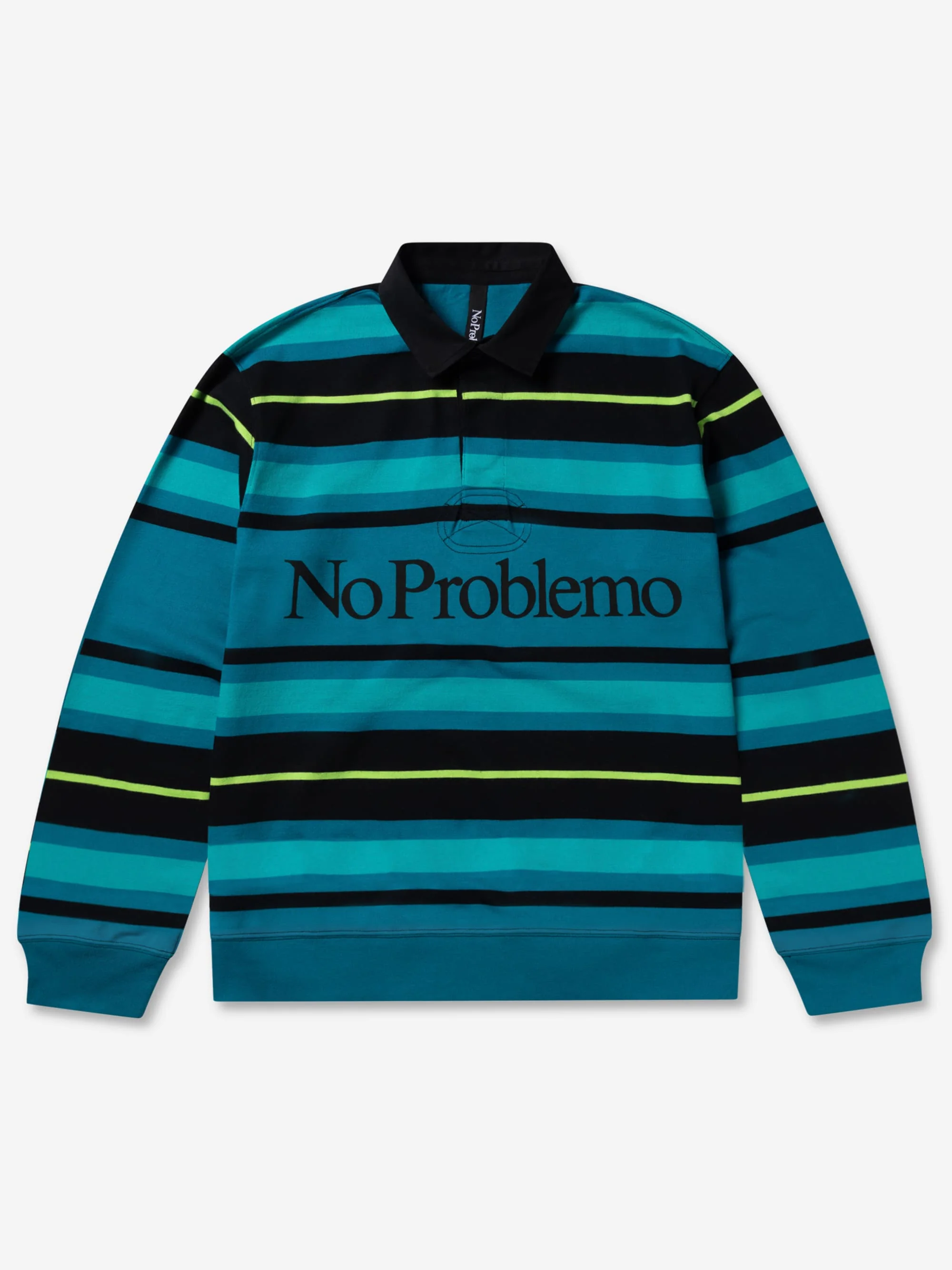 No Problemo Striped Long Sleeve Rugby Shirt - Aqua