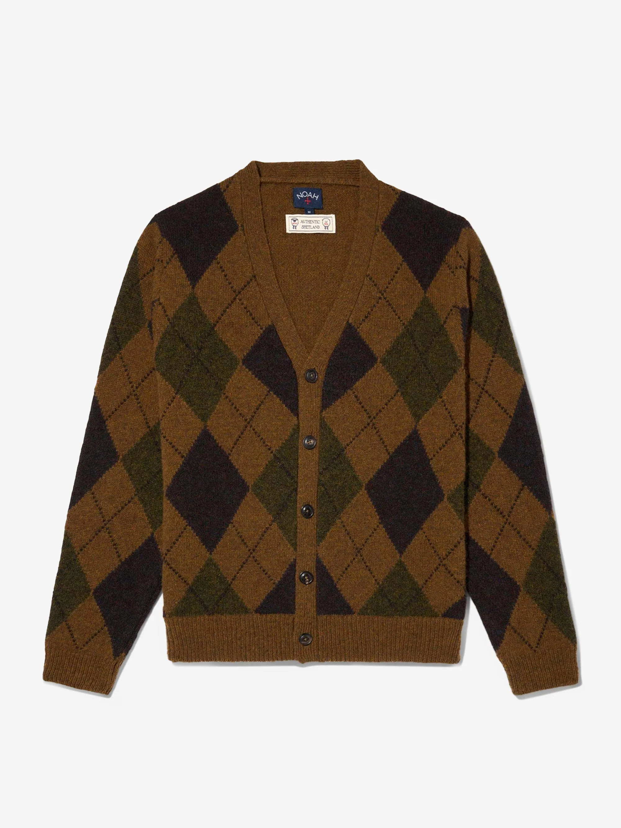 Noah Argyle Shetland Cardigan - Olive / Midnight / Pine