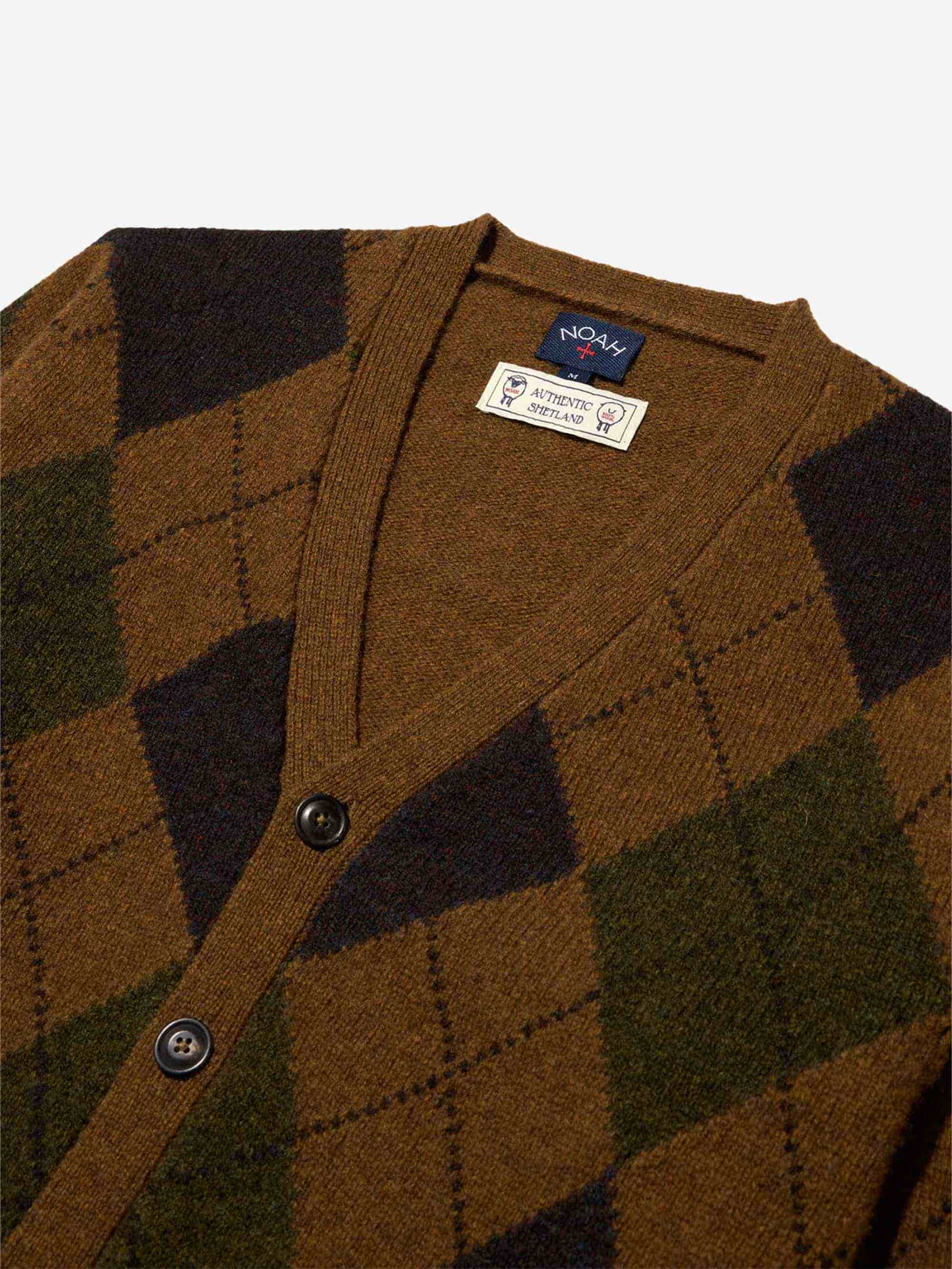 Noah Argyle Shetland Cardigan - Olive / Midnight / Pine - Image 3
