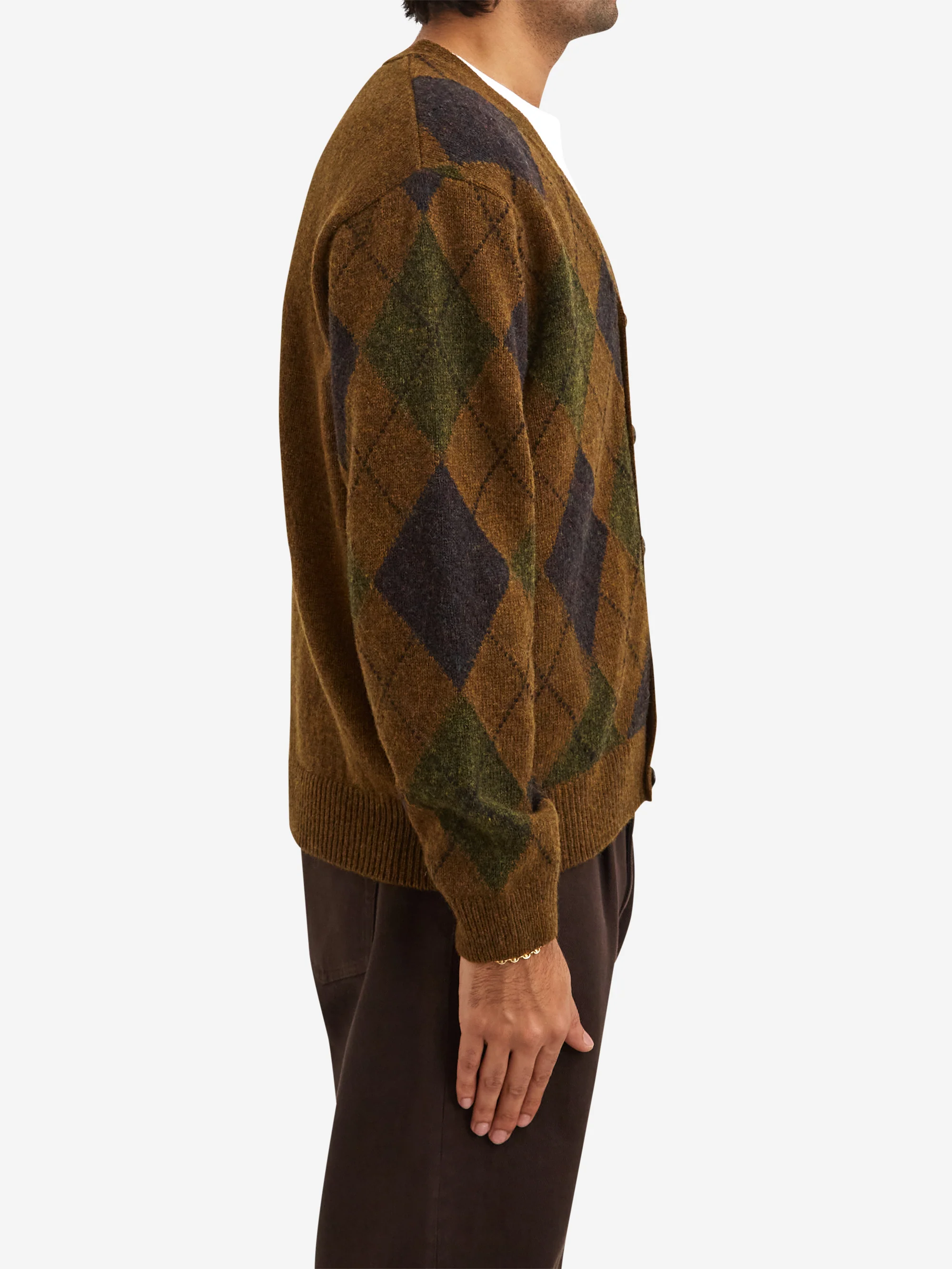 Noah Argyle Shetland Cardigan - Olive / Midnight / Pine - Image 5