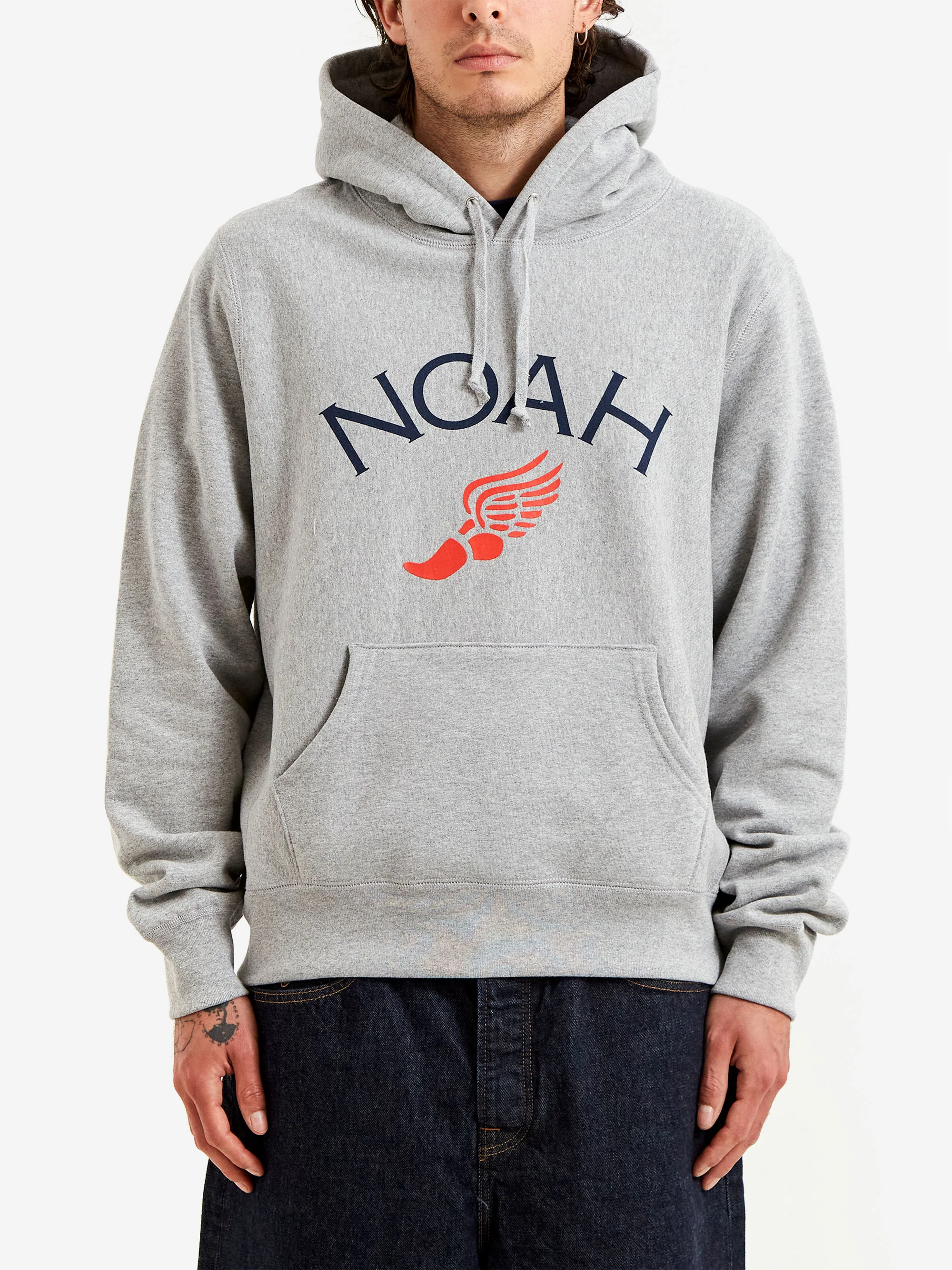 Noah Wing Foot Core Logo Hoodie - Heather Grey - Image 2