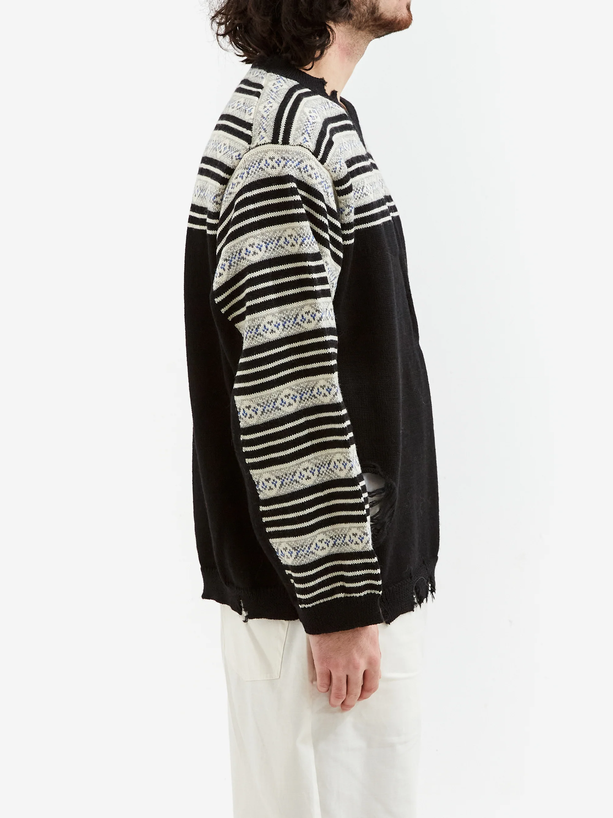 NÒMARYTHM TEXTILE Fair Isle Damaged Sweater - Black - Image 5