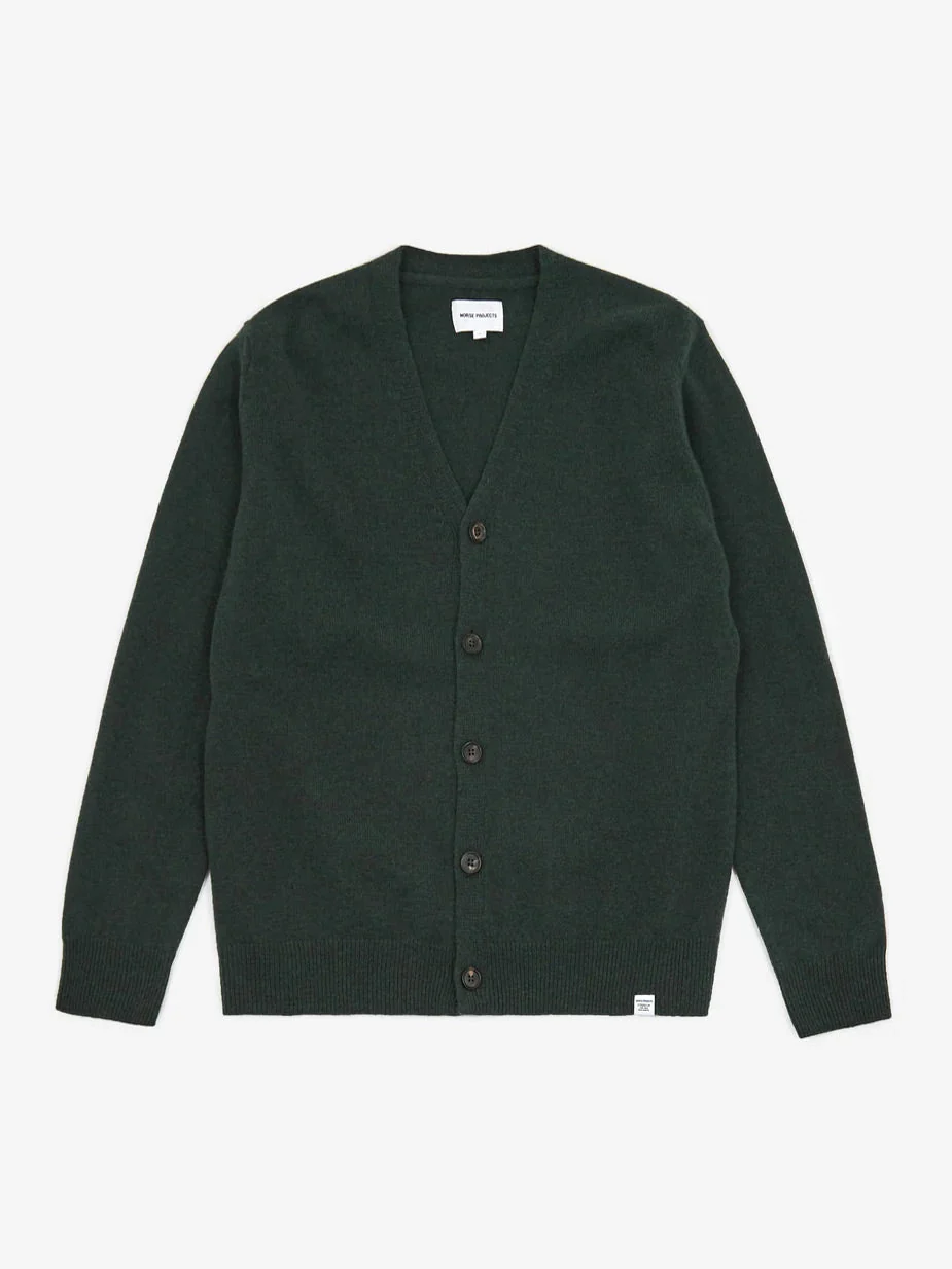 Norse Projects Adam Lambswool Cardigan - Forest Green