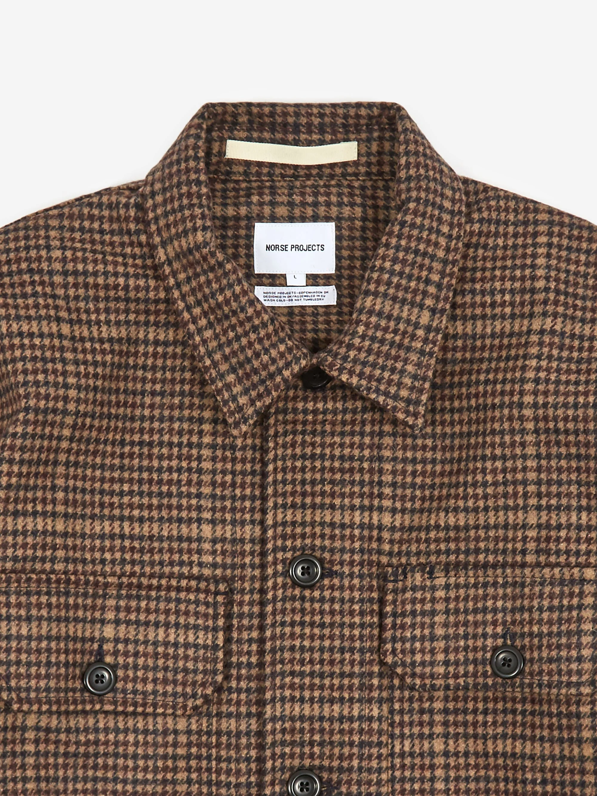 Norse Projects Kyle Wool Longsleeve Shirt - Utility Khaki Check - Image 3