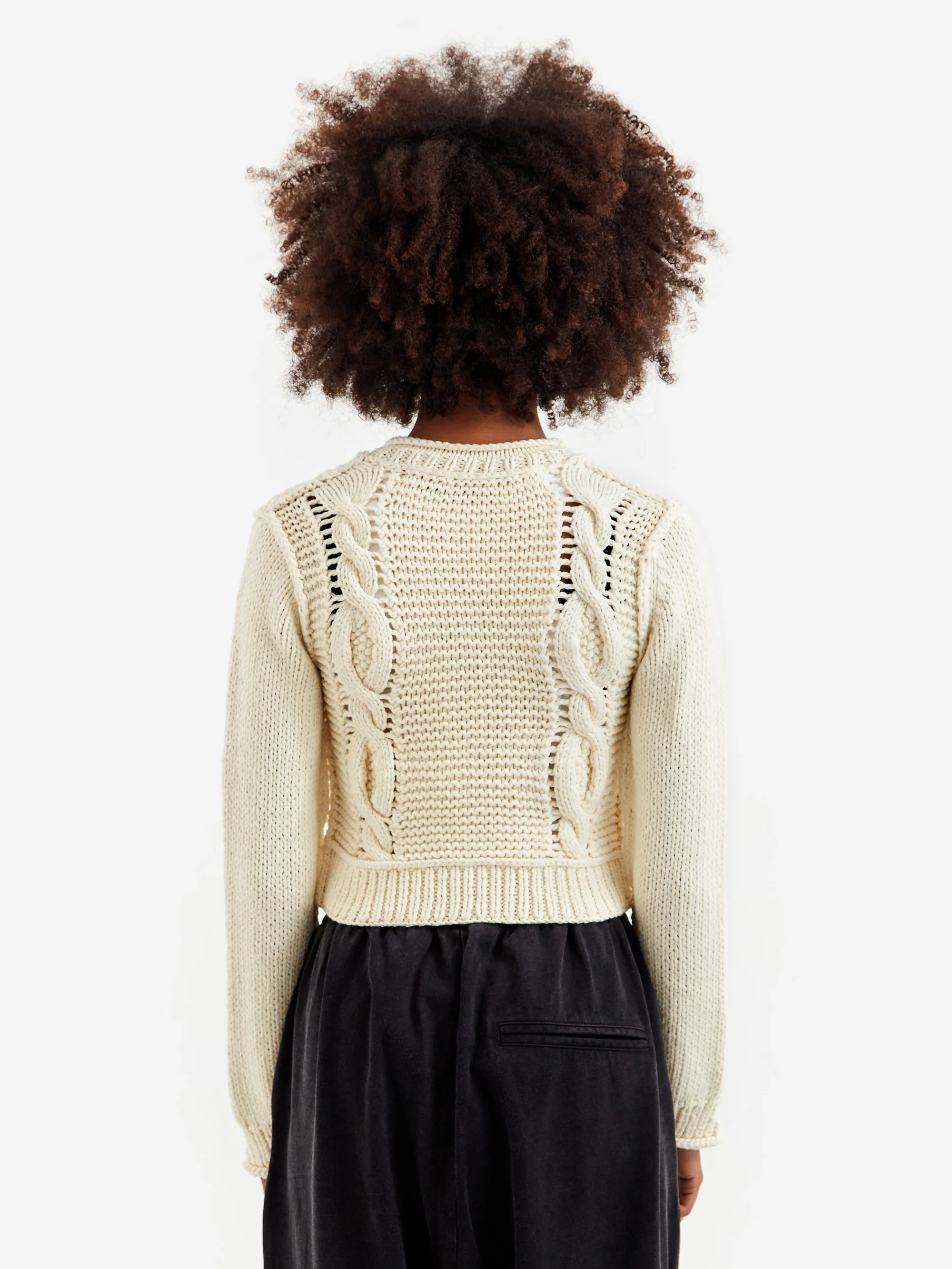 PERVERZE Hand Cable Washed Knit Cardigan - White - Image 4