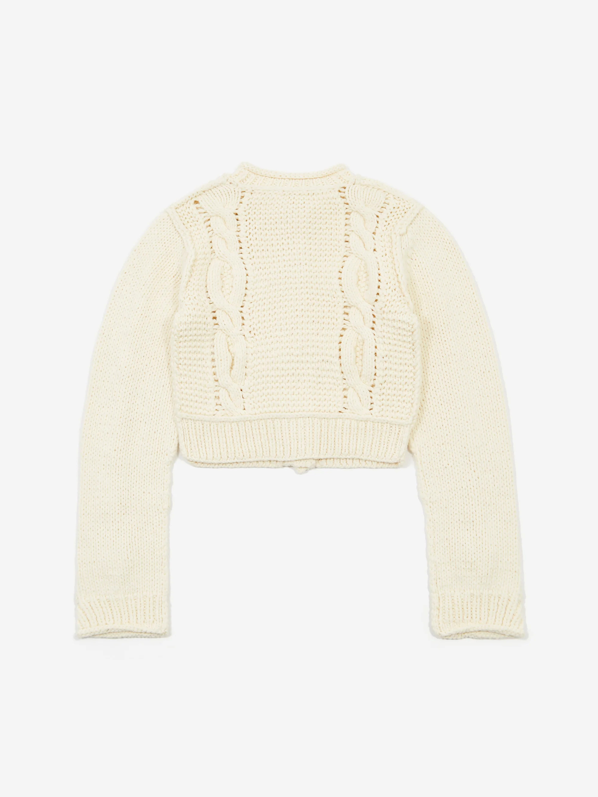 PERVERZE Hand Cable Washed Knit Cardigan - White - Image 7