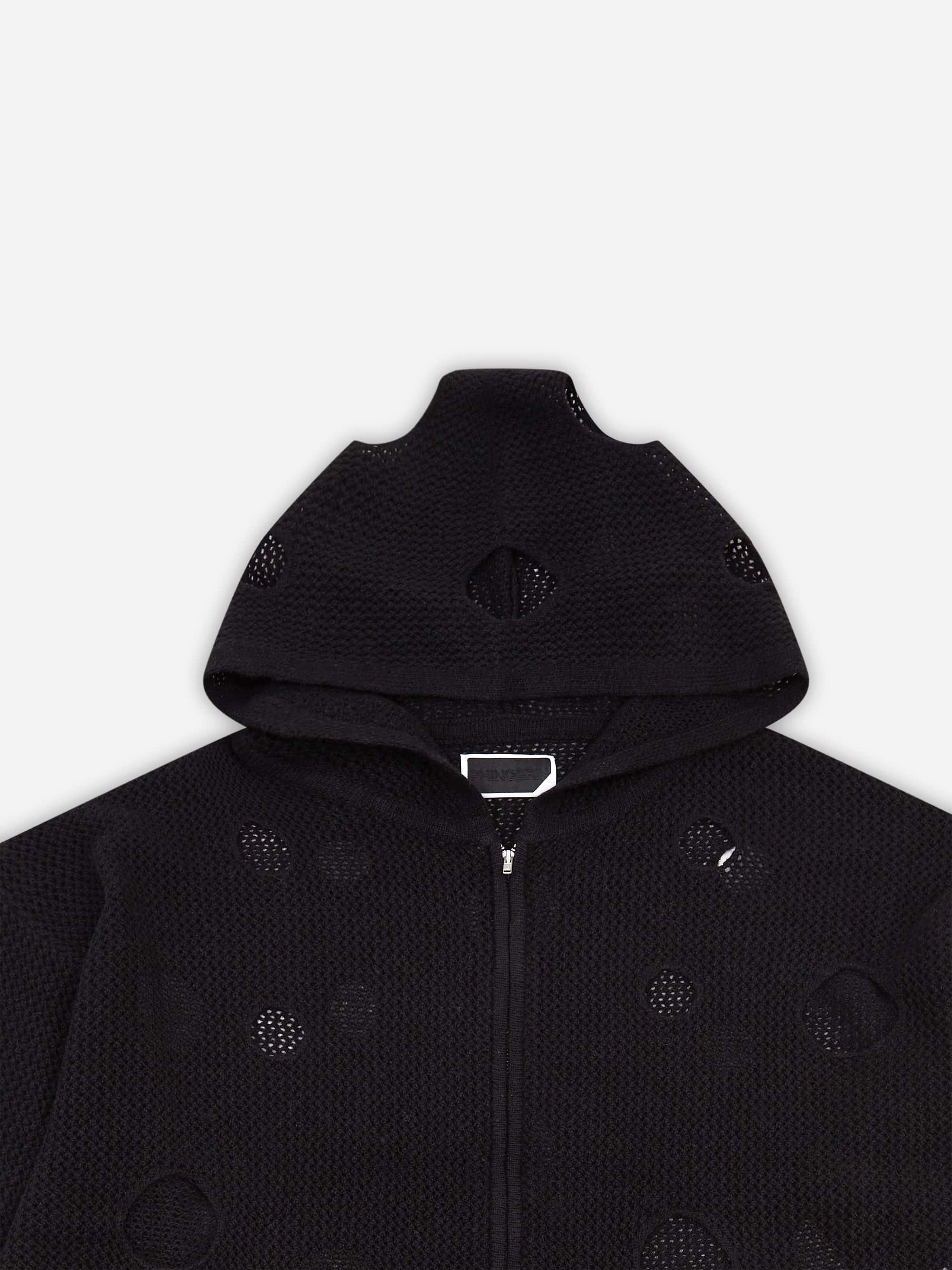 Phingerin Hole Knit Zip Hoodie - Black - Image 2