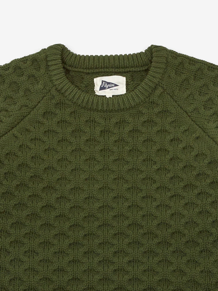 Pilgrim Surf + Supply Fischer Waffle Knit Crew - Olive - Image 2