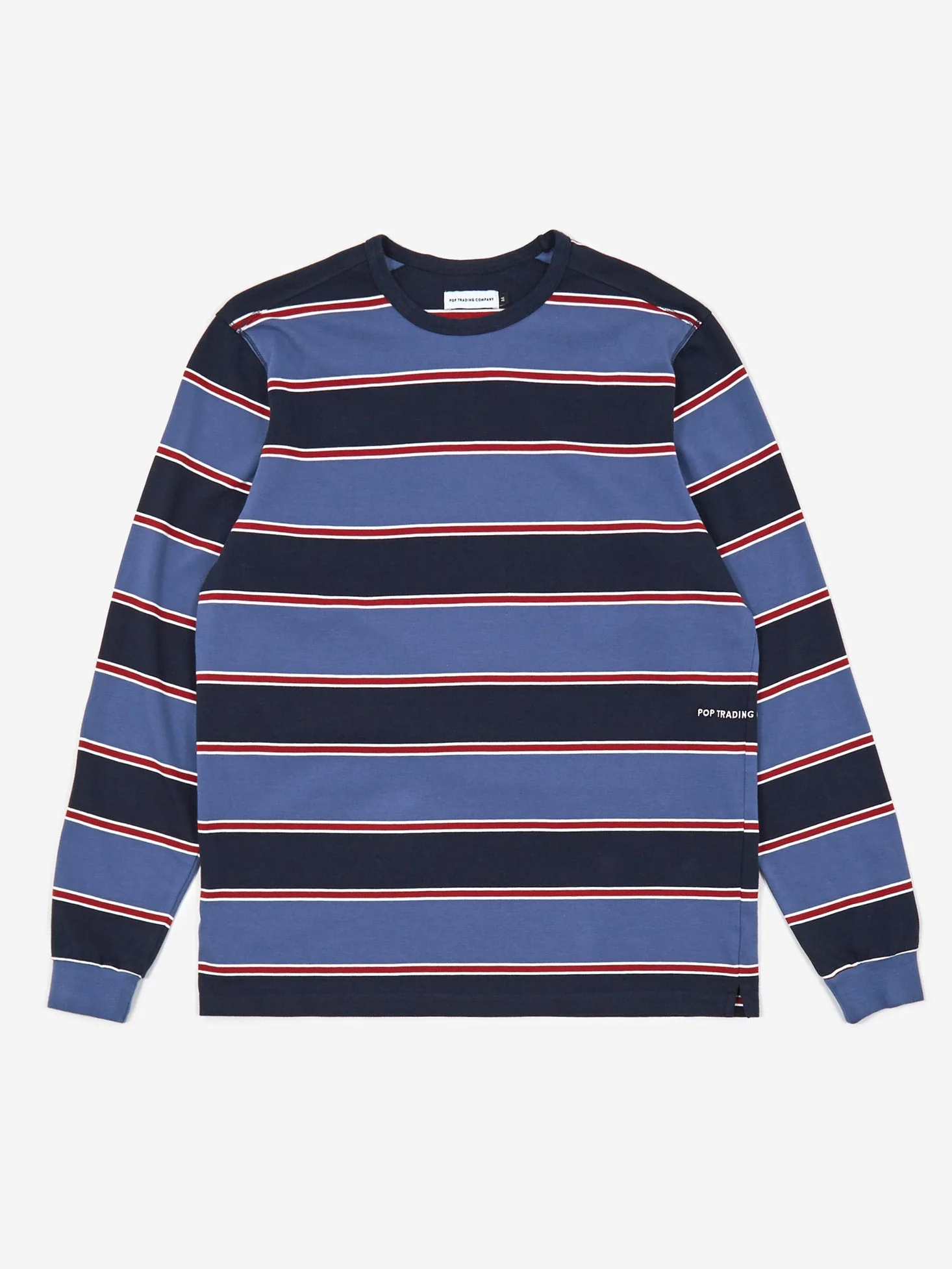 Pop Trading Company Striped Logo Long Sleeve T-Shirt - Coastal Fjord - Image 2