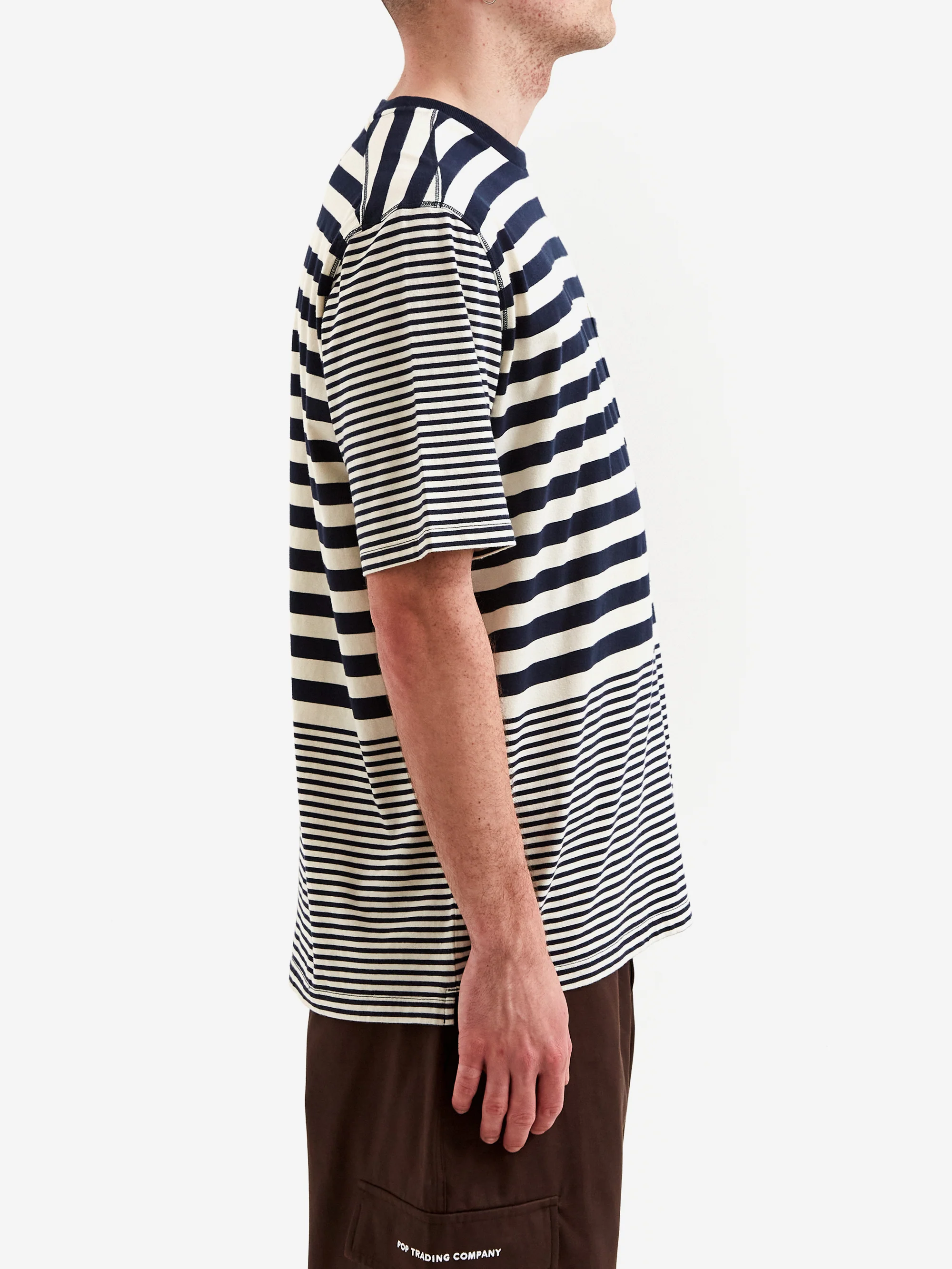 Pop Trading Company Striped Pocket T-Shirt - Navy/Off White - Image 5