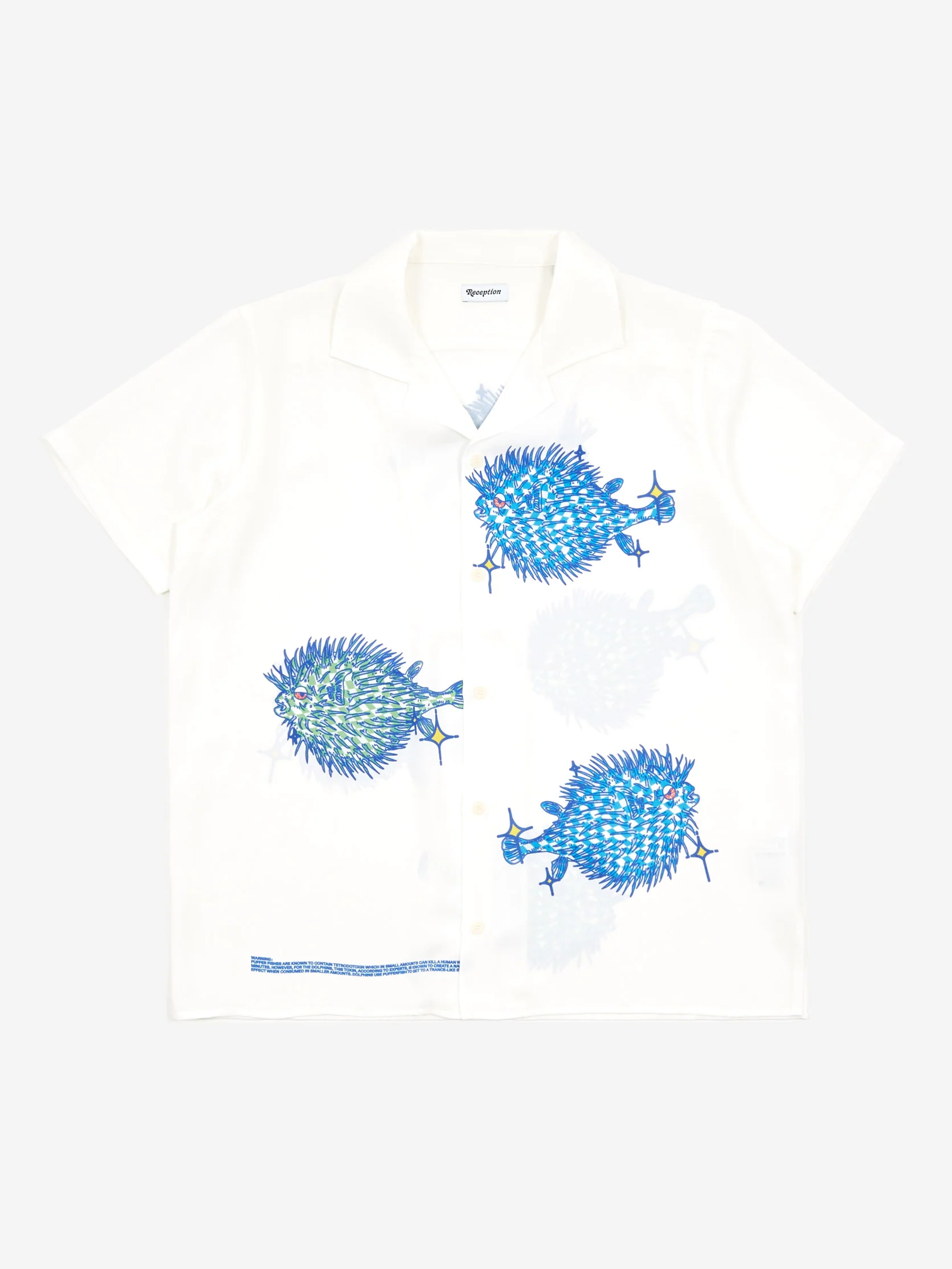 Reception Puffer Shortsleeve Bowling Shirt - White
