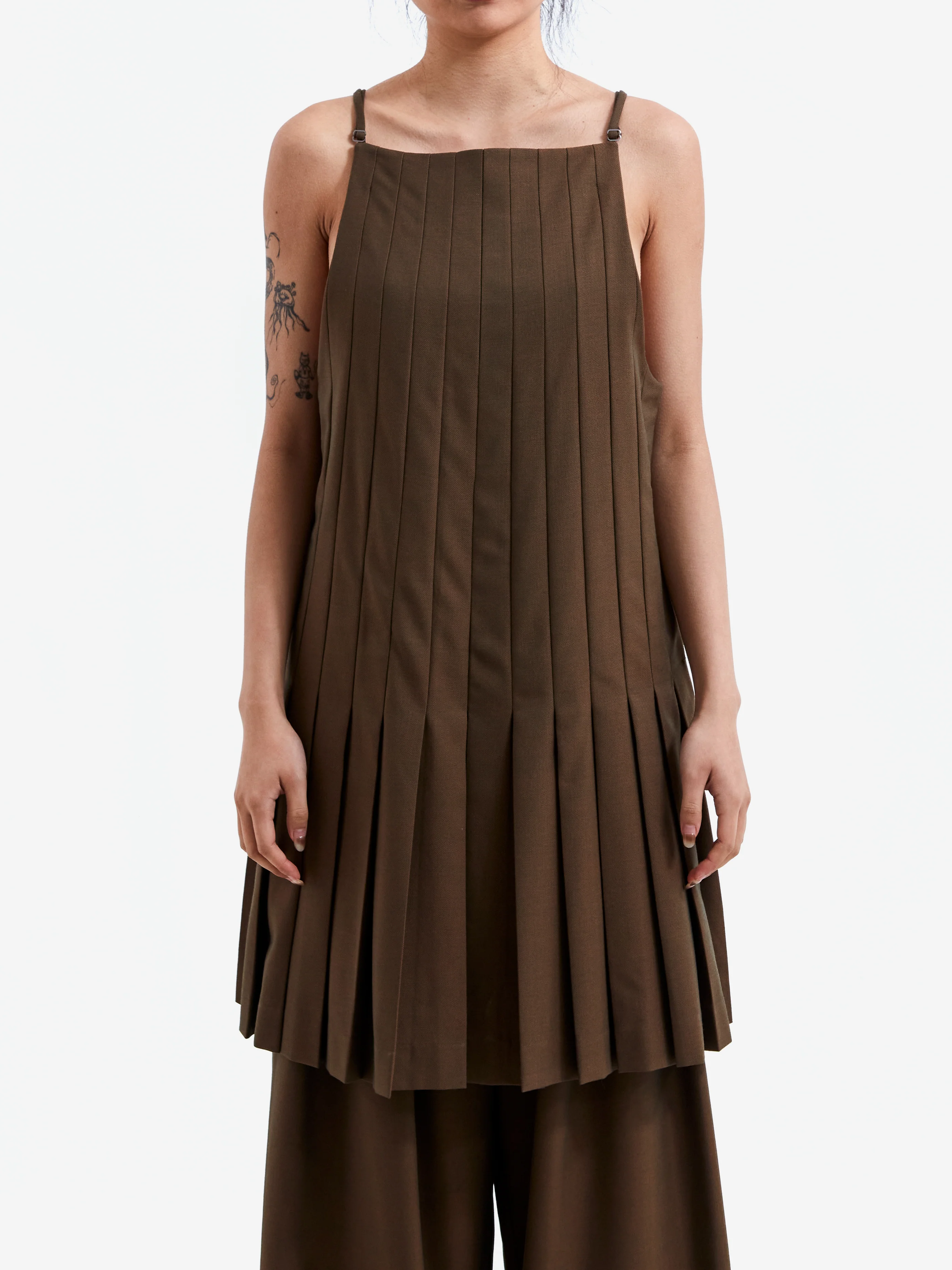 RhodolirioN Apron Pleats Dress - Tan