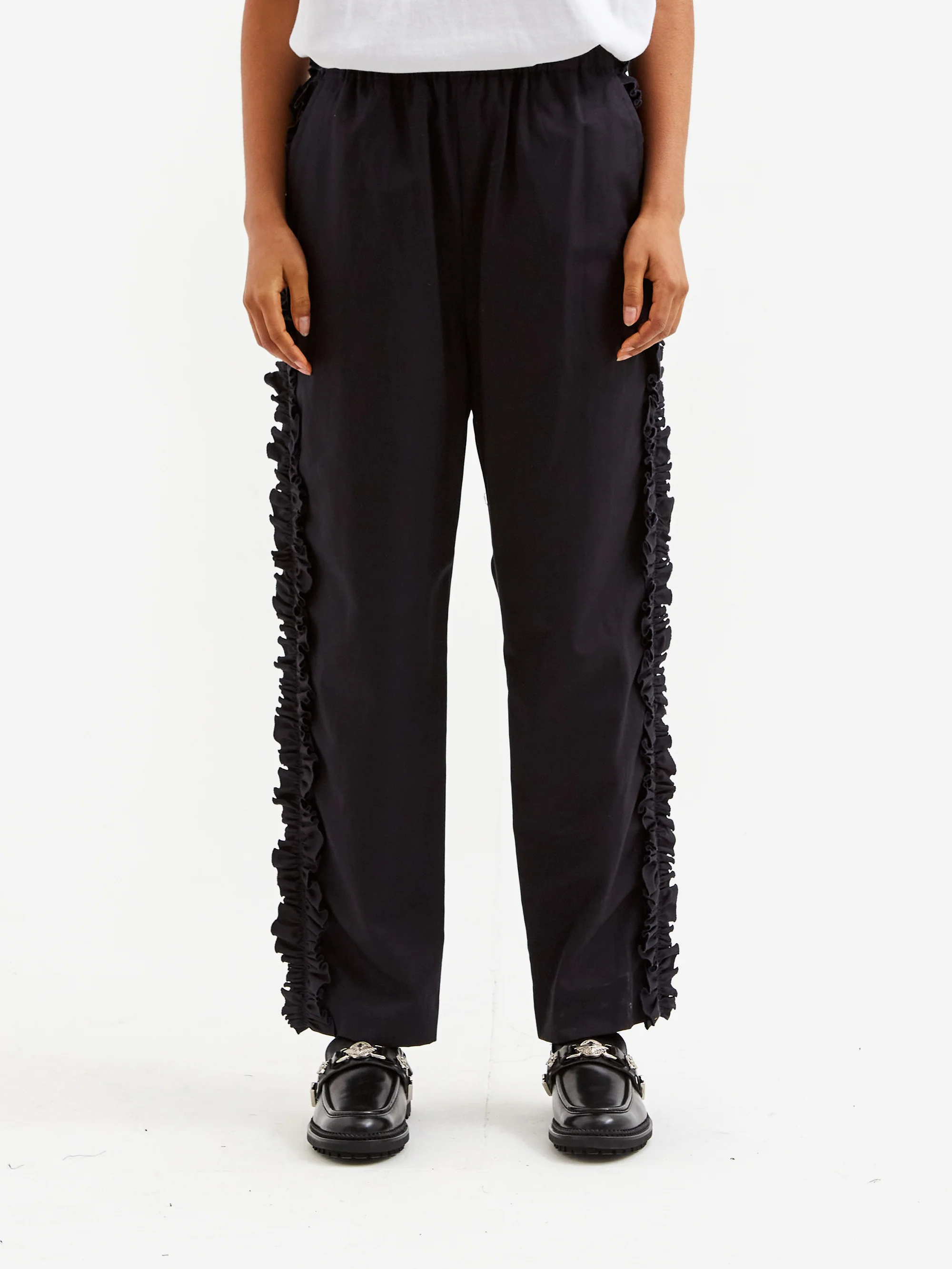 RhodolirioN Frill Side Stripe Pant - Typewriter