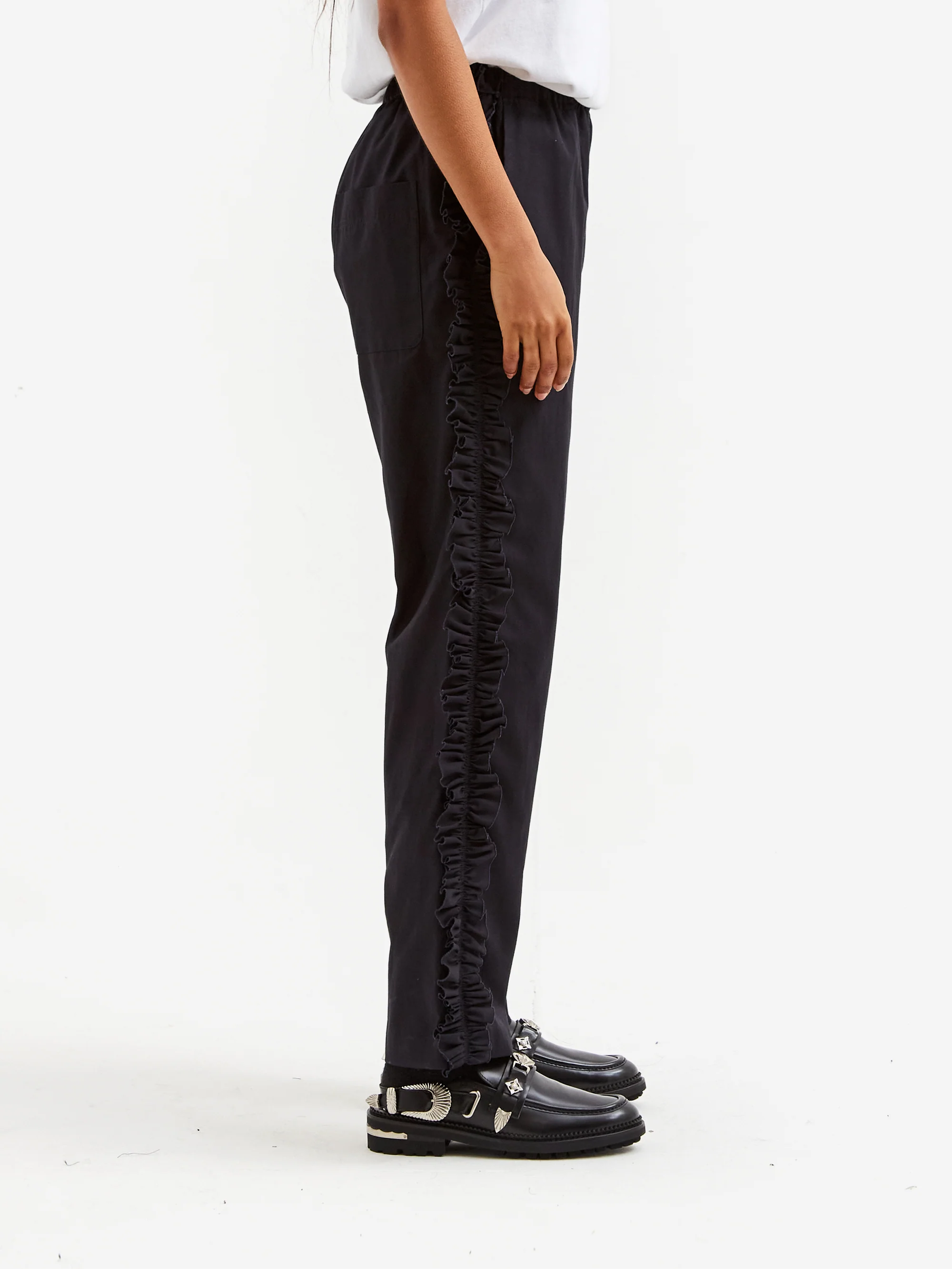 RhodolirioN Frill Side Stripe Pant - Typewriter - Image 2