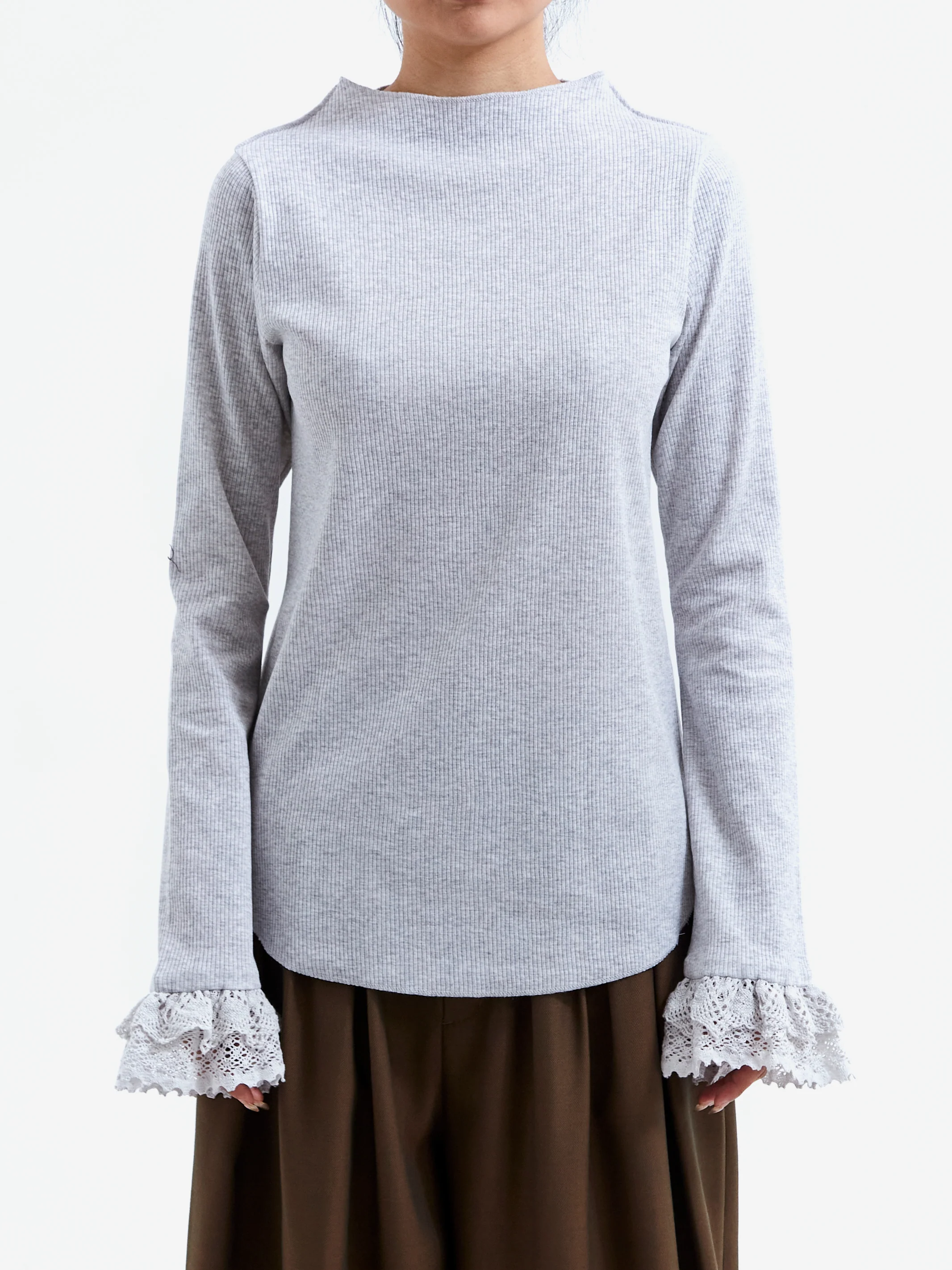 RhodolirioN Ribbed Race Cuff Pullover Tee - Grey