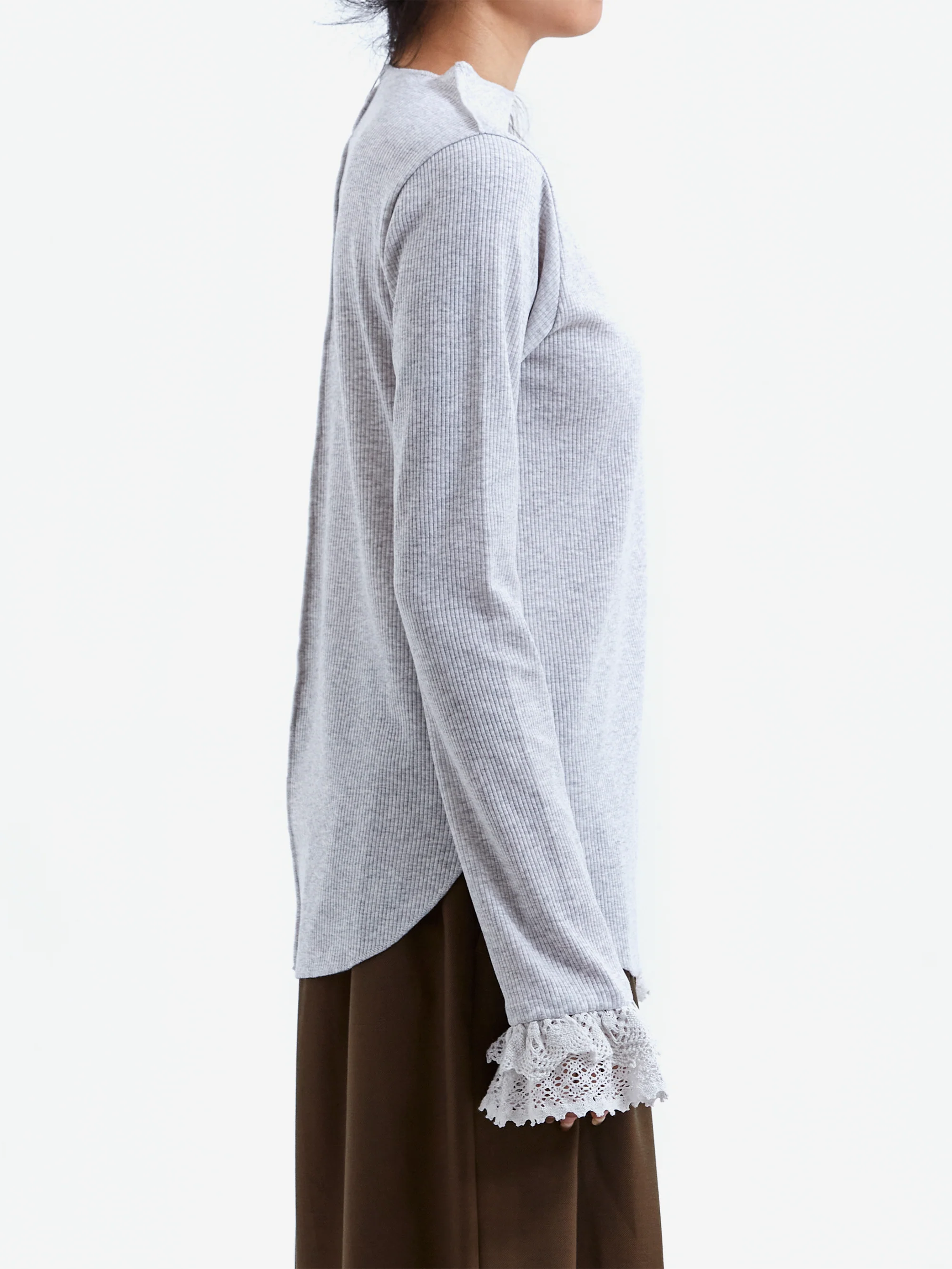 RhodolirioN Ribbed Race Cuff Pullover Tee - Grey - Image 2