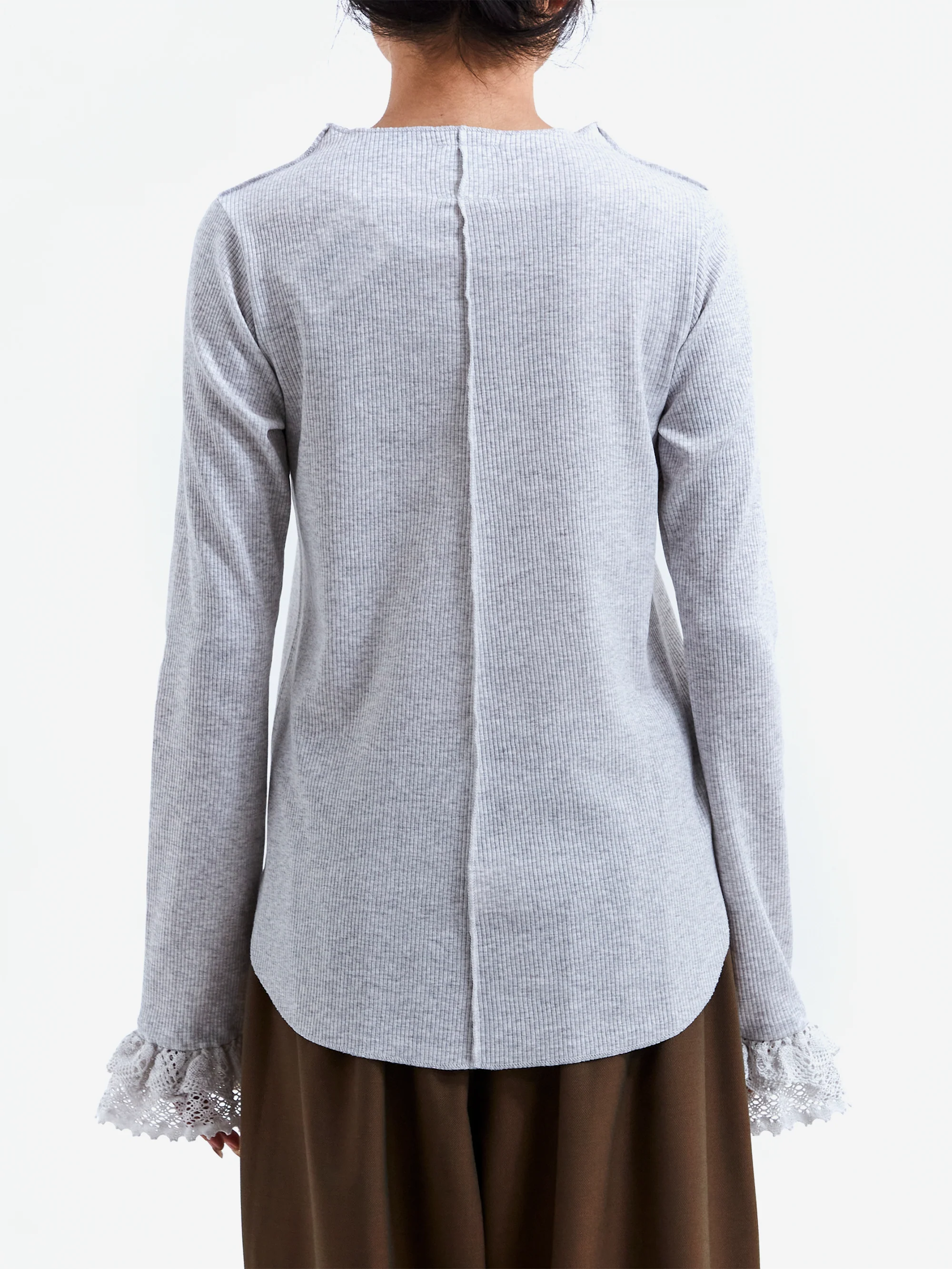 RhodolirioN Ribbed Race Cuff Pullover Tee - Grey - Image 3