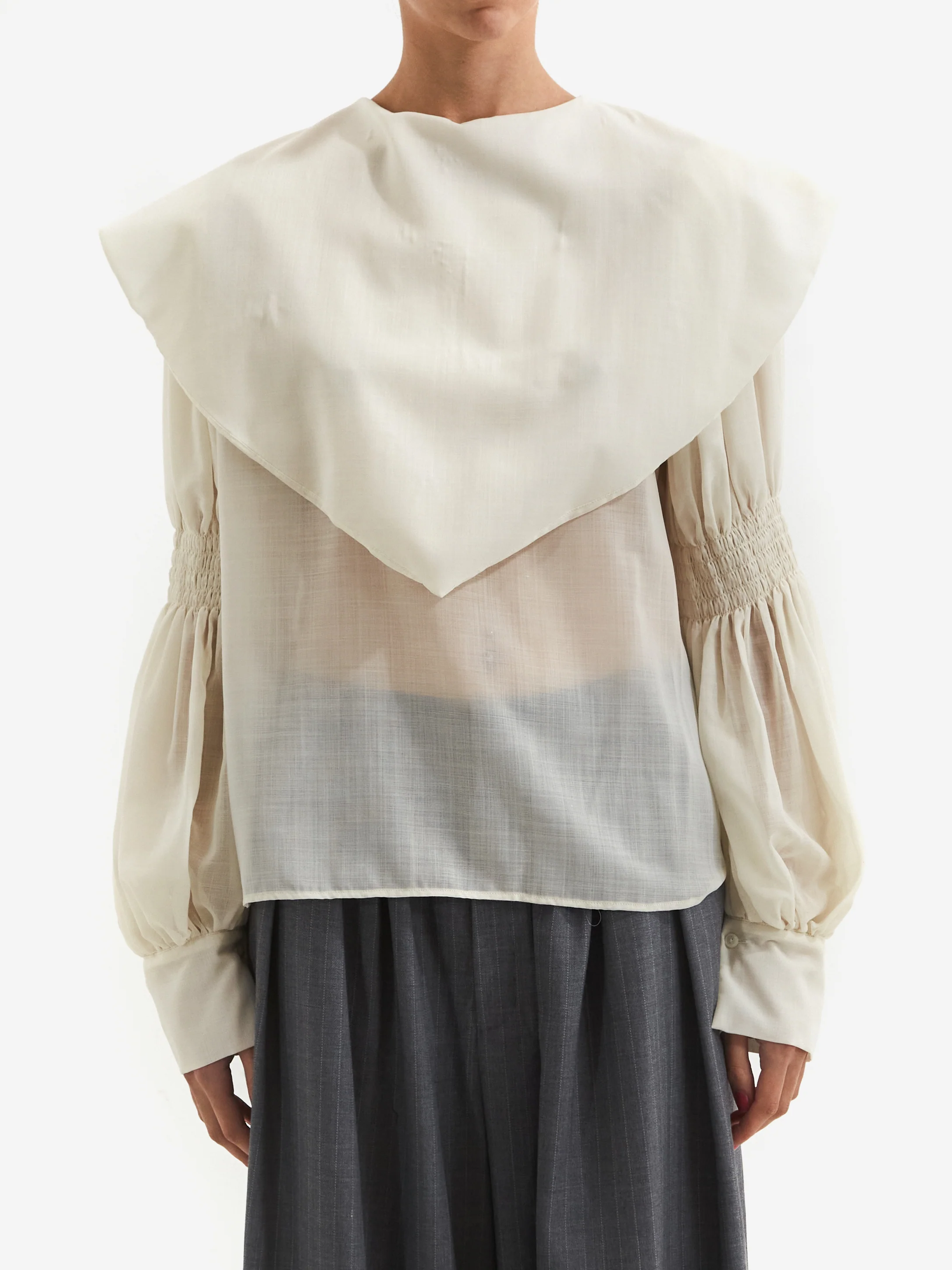 Rhodolirion Two-way Cape Collar Blouse - Natural