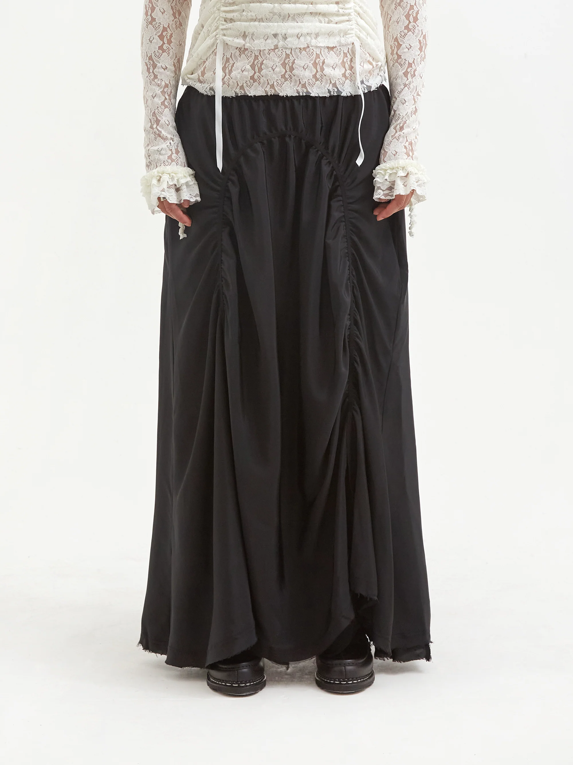 Romina Ferrari Elasticated Satin Skirt - Black