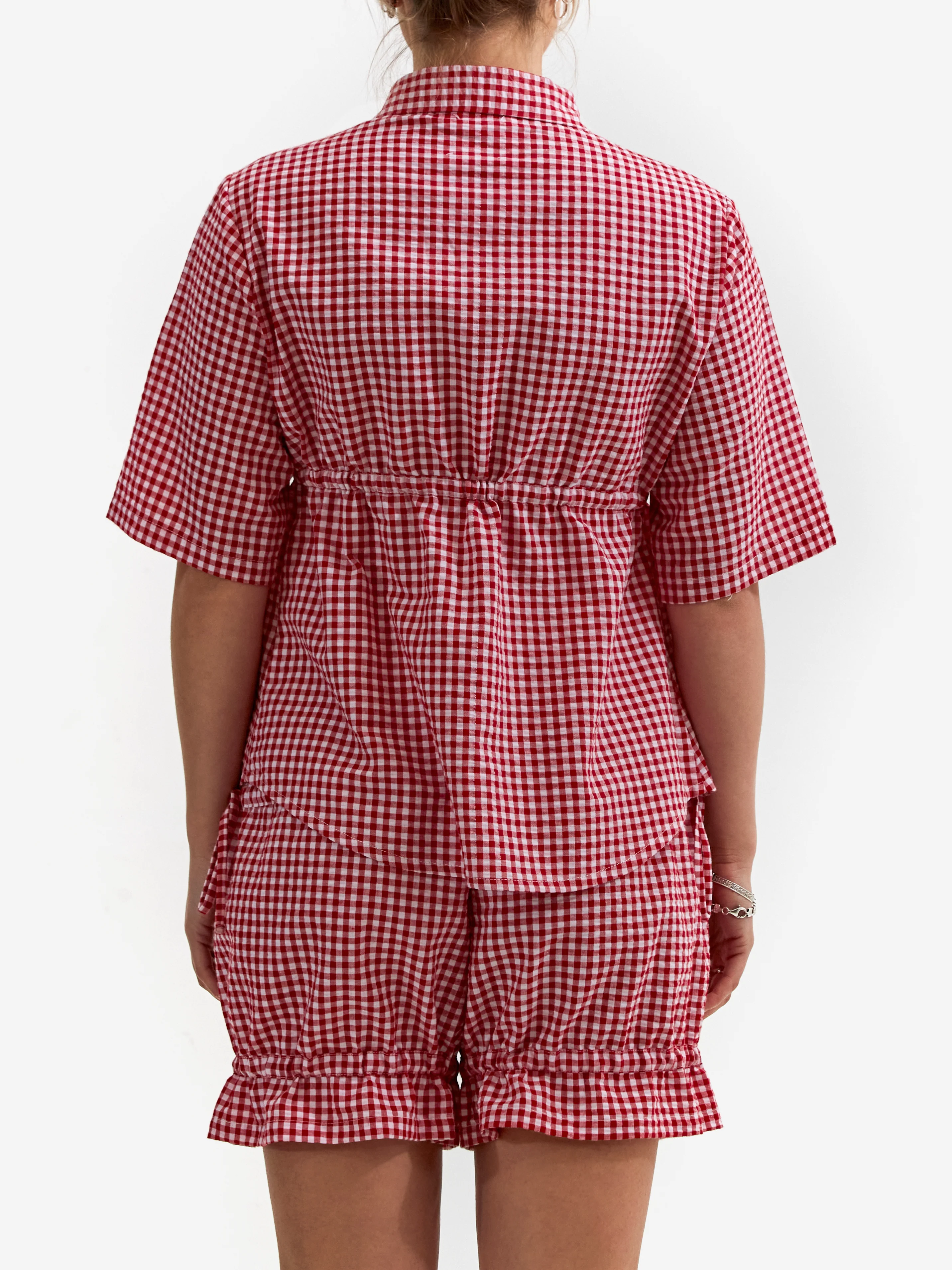 S-BA Collared Seersucker Shirt - Red Gingham - Image 3