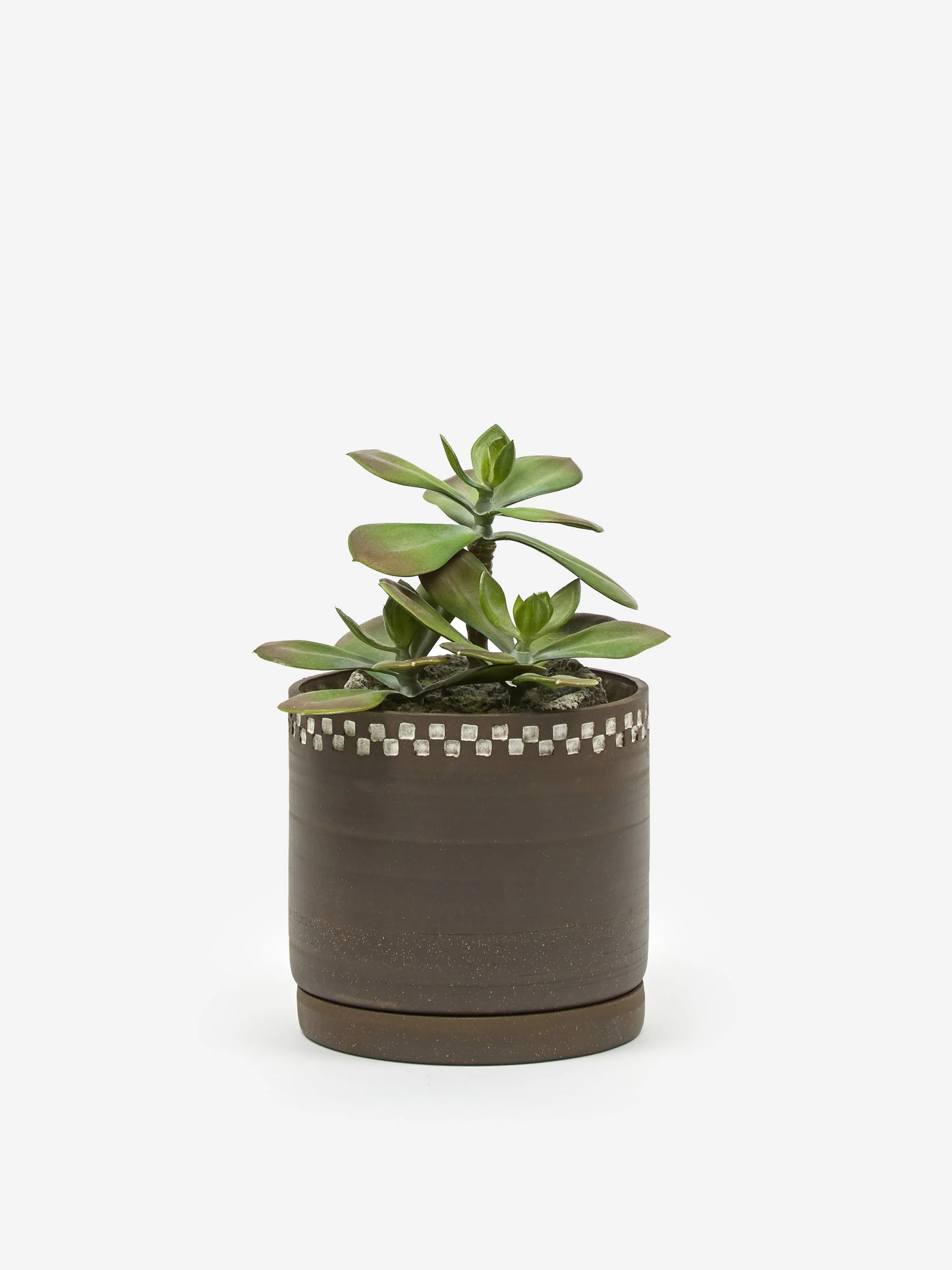 Mellow NYC Short Stout Planter - Dark Brown Small Embossed Painted Check - Image 4