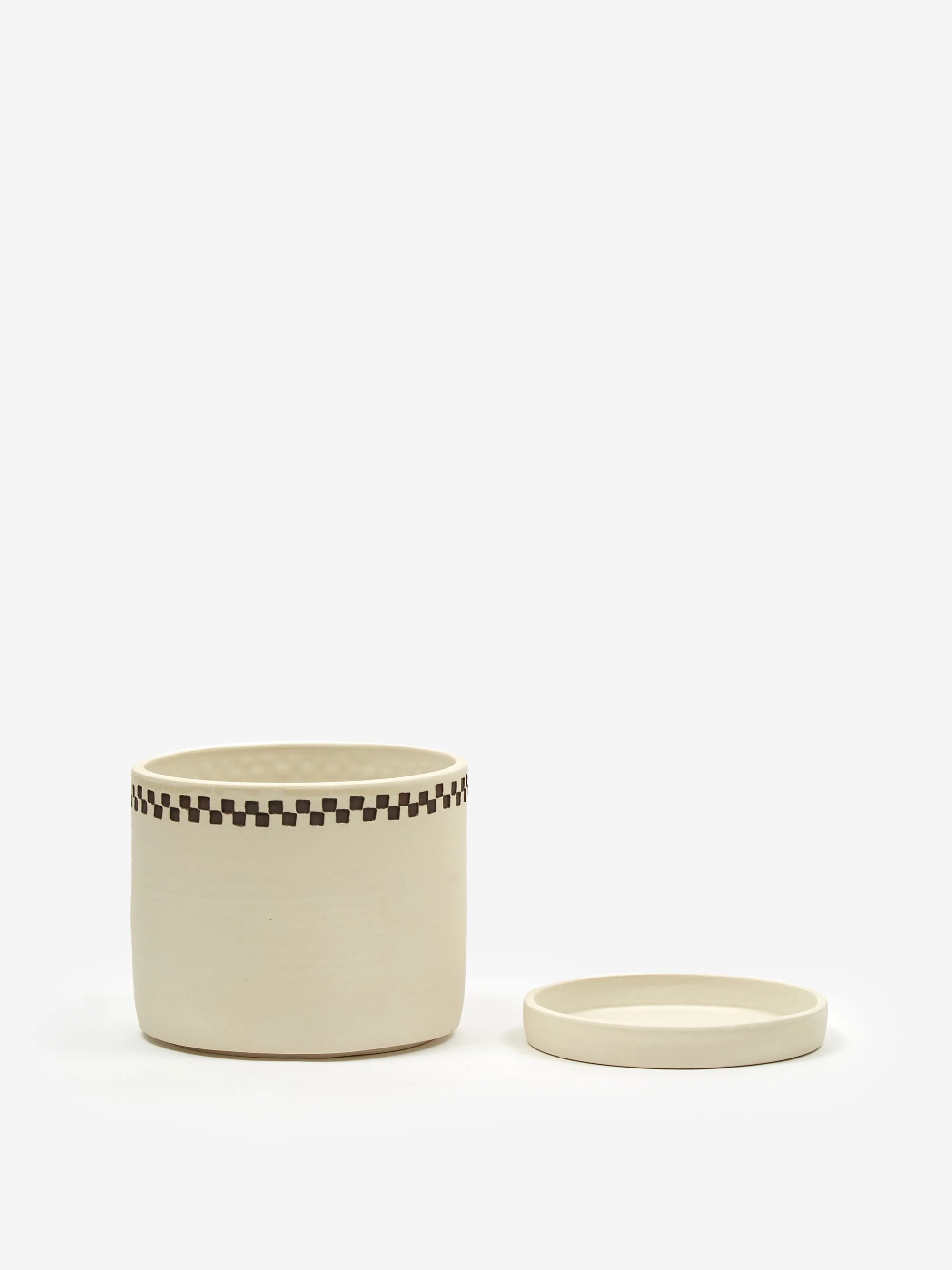 Short Stout Planter - Porcelain Small Embossed Painted Check - Image 2