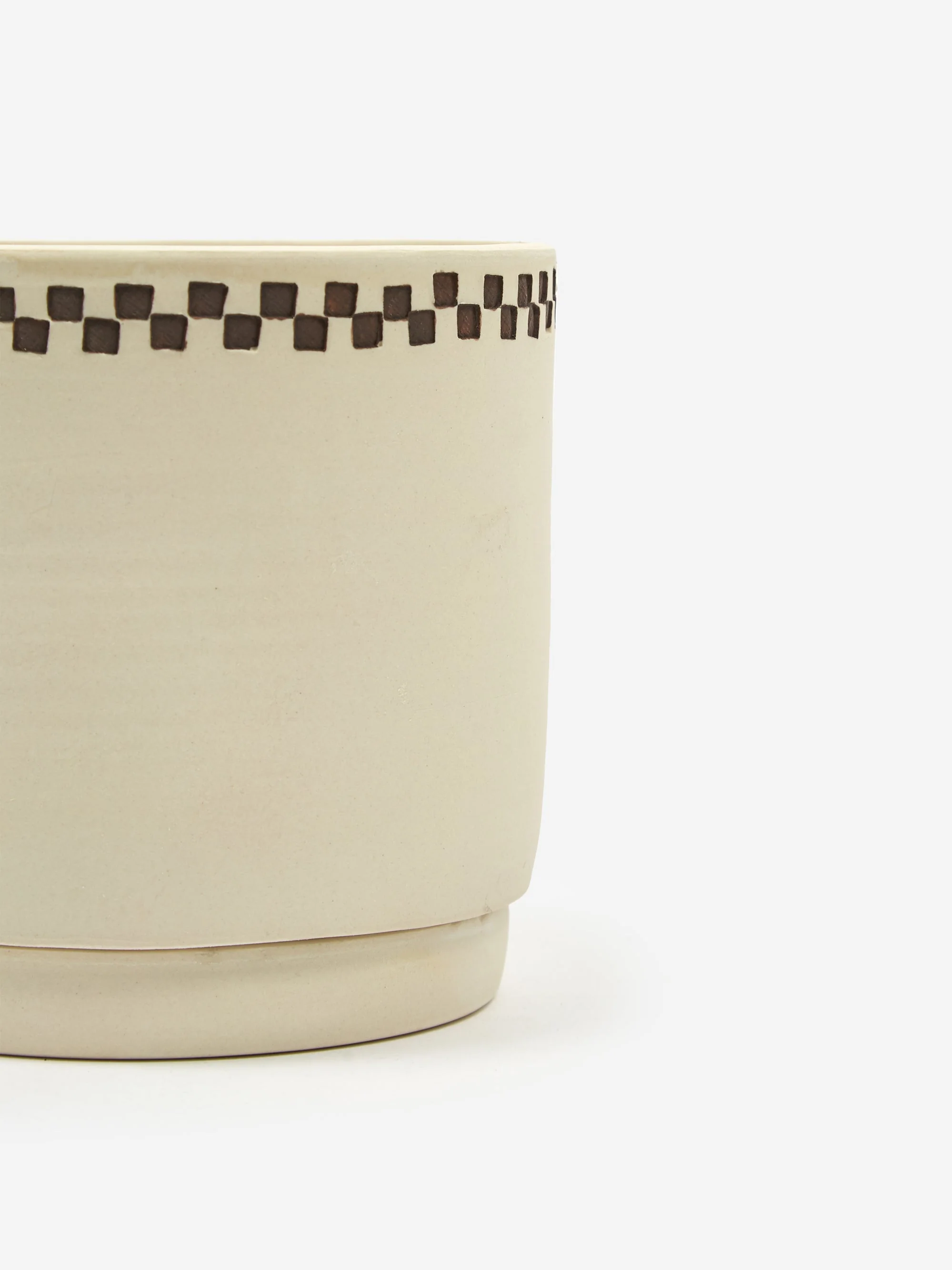 Short Stout Planter - Porcelain Small Embossed Painted Check - Image 3