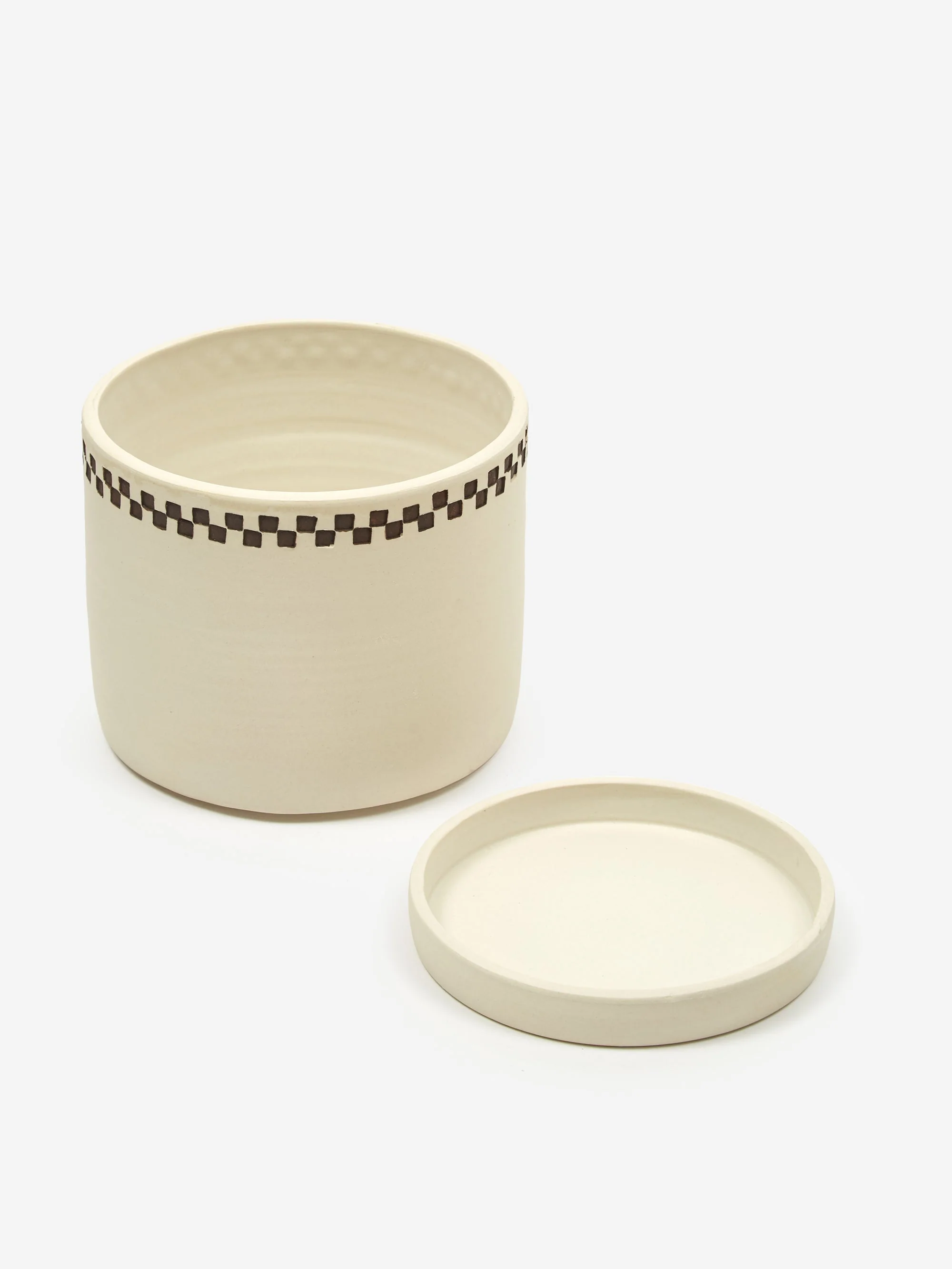 Short Stout Planter - Porcelain Small Embossed Painted Check - Image 4