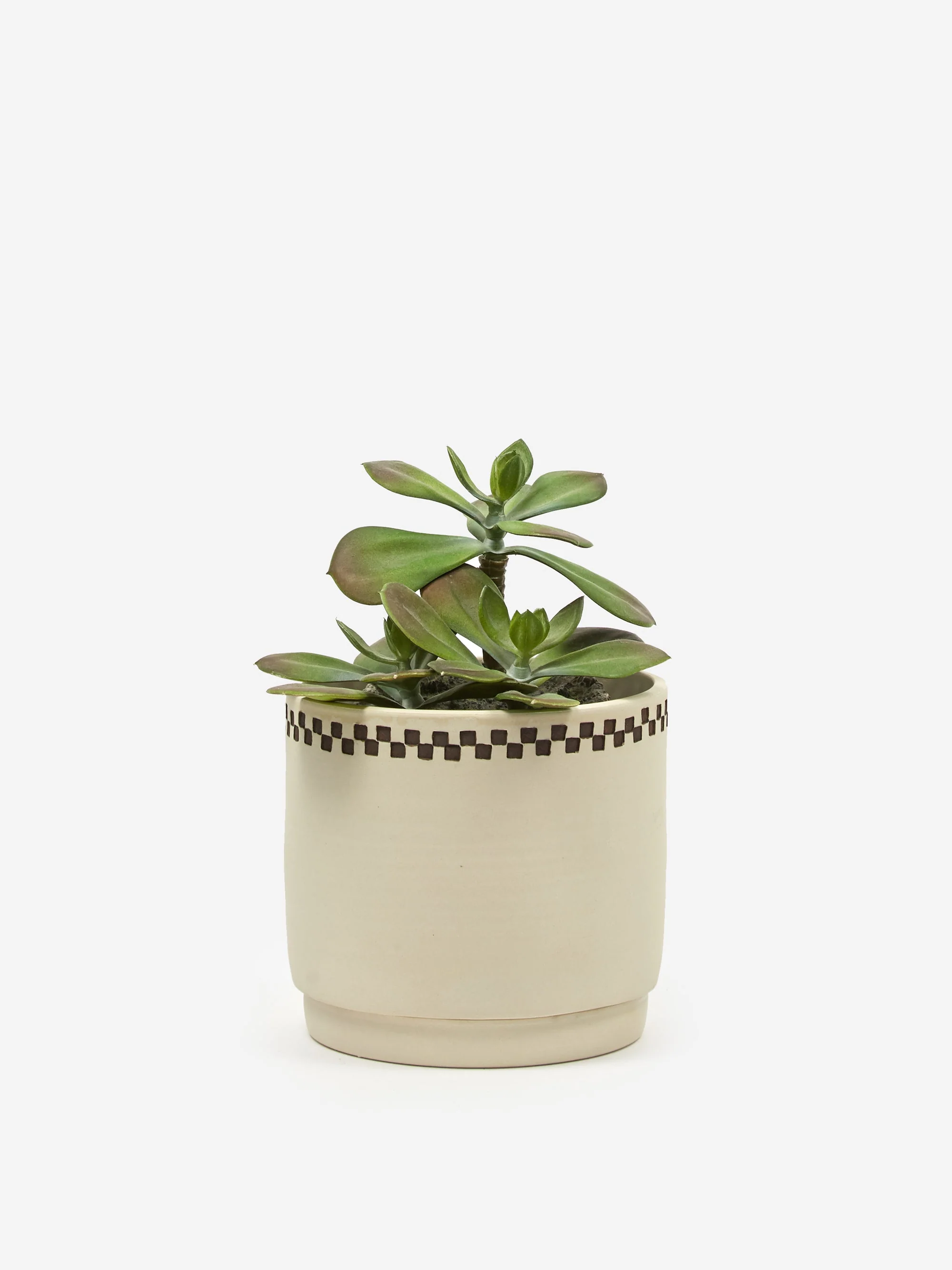 Short Stout Planter - Porcelain Small Embossed Painted Check - Image 5