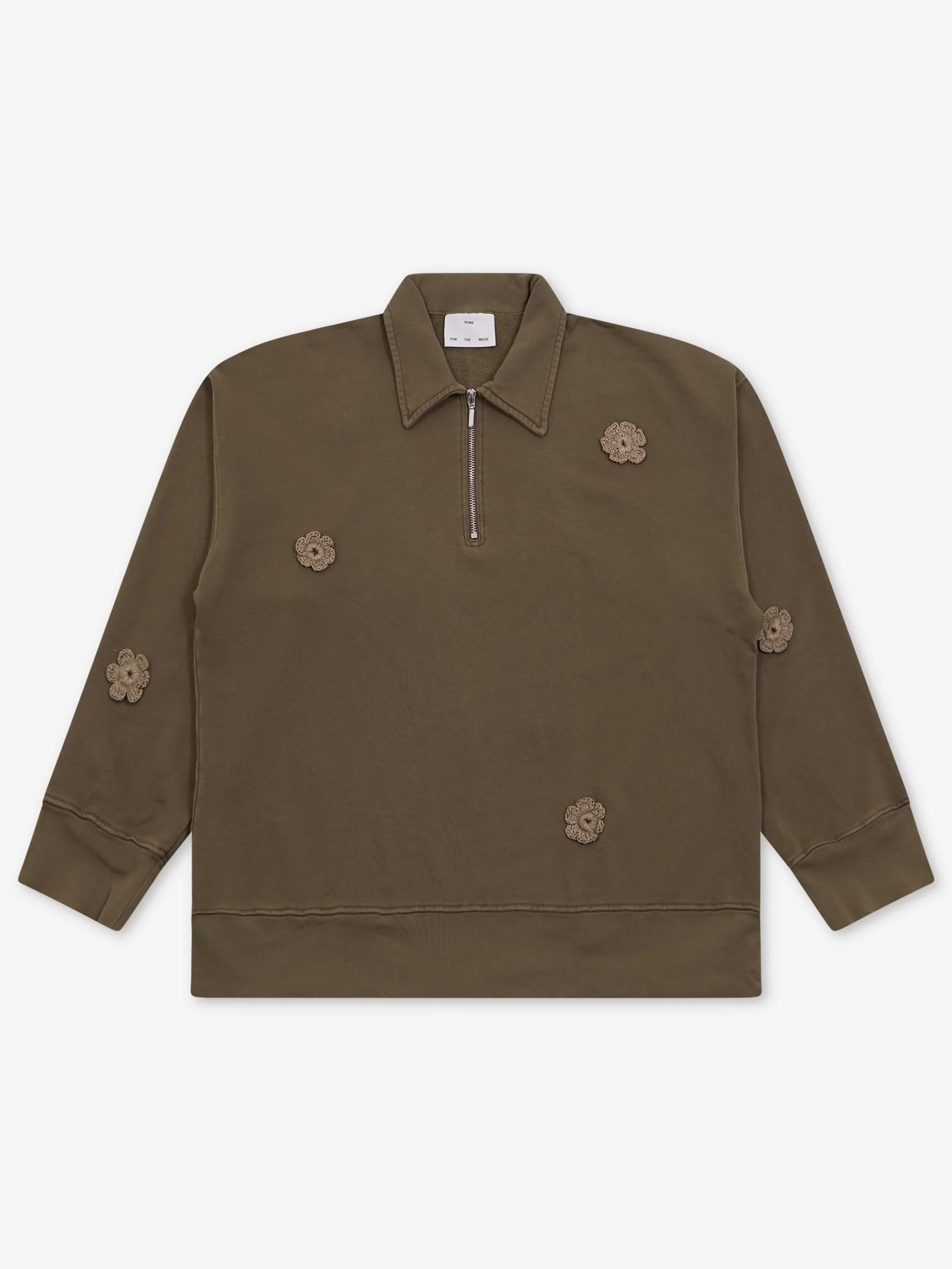 Song For The Mute ''Daisy'' Quarter Zip Jumper - Overdye Army Green