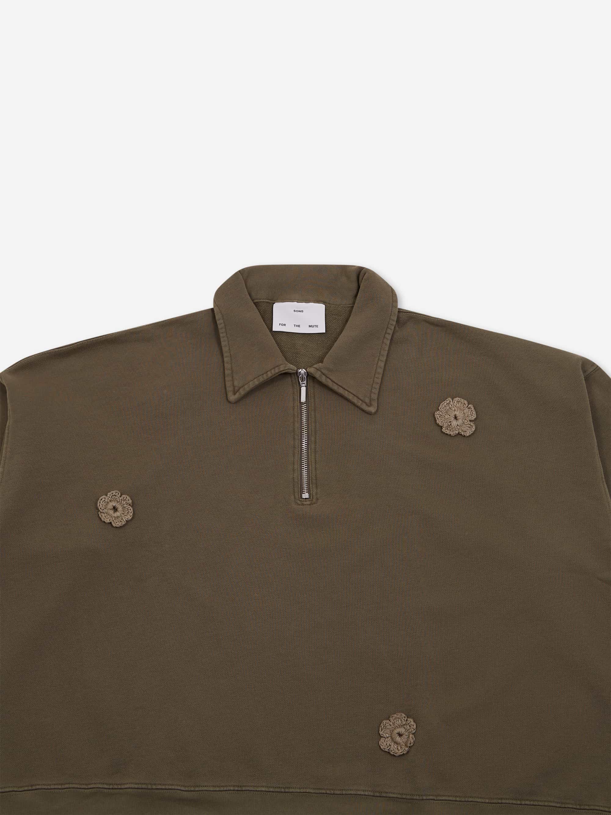 Song For The Mute ''Daisy'' Quarter Zip Jumper - Overdye Army Green - Image 6