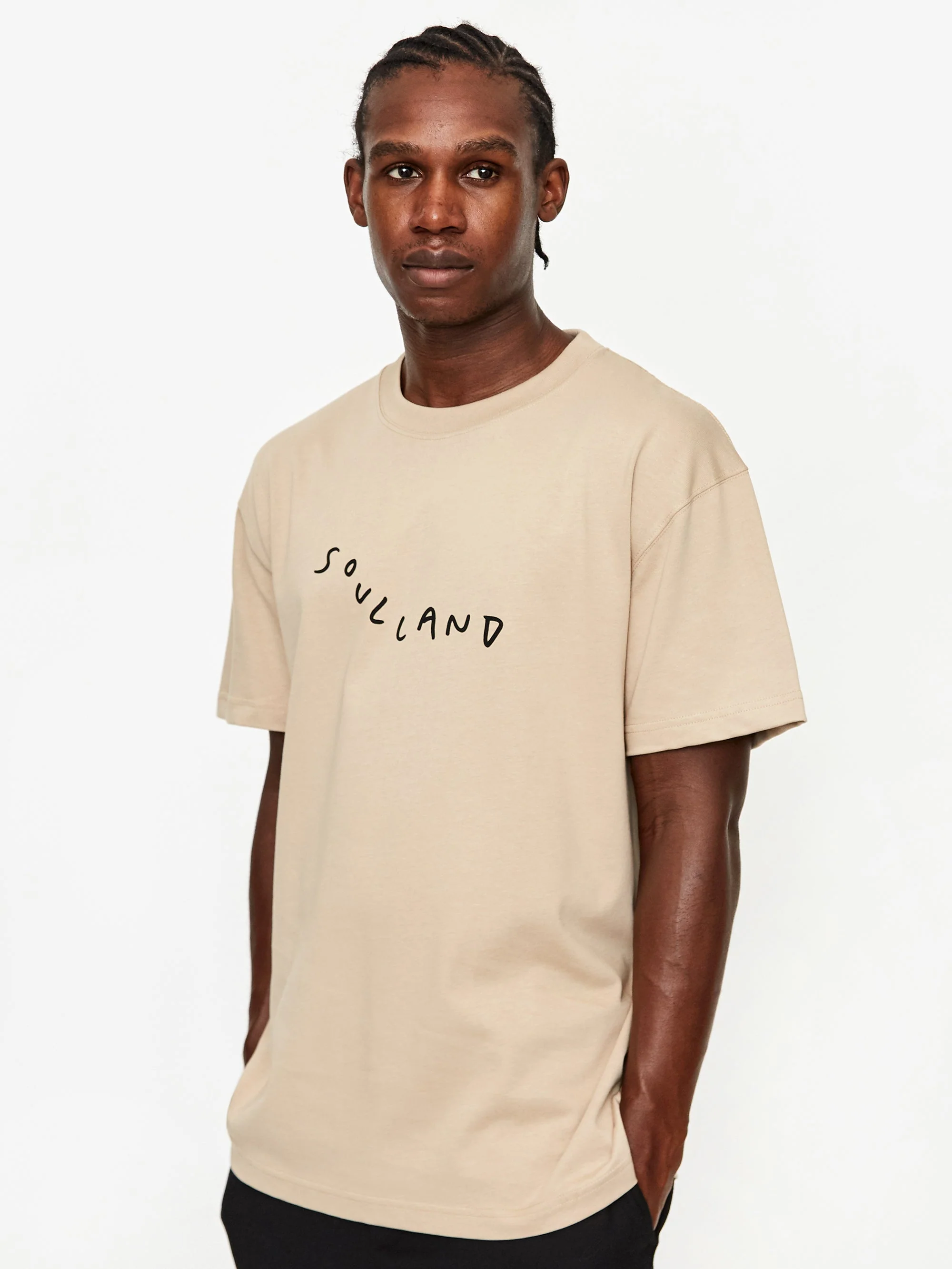 Soulland Marker Logo Short Sleeve T-Shirt - Beige - Image 3