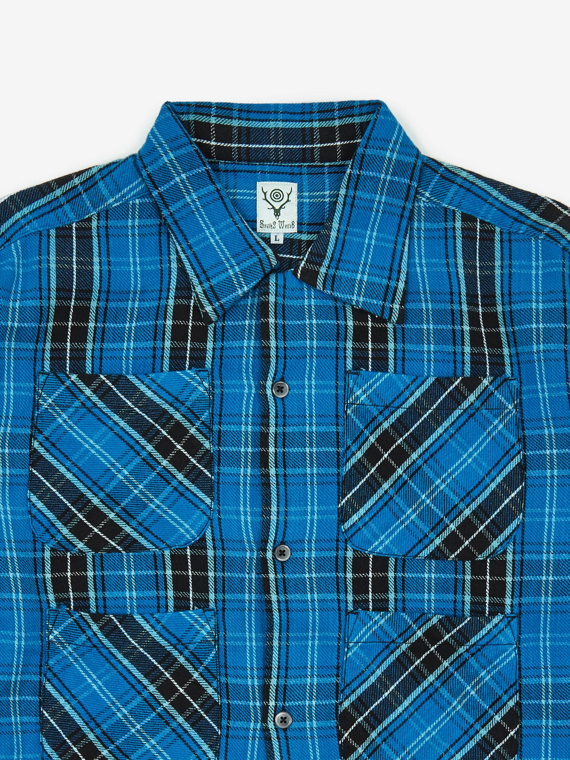 South2 West8 6Pocket Plaid Longsleeve Shirt - White/Black/Blue - Image 3