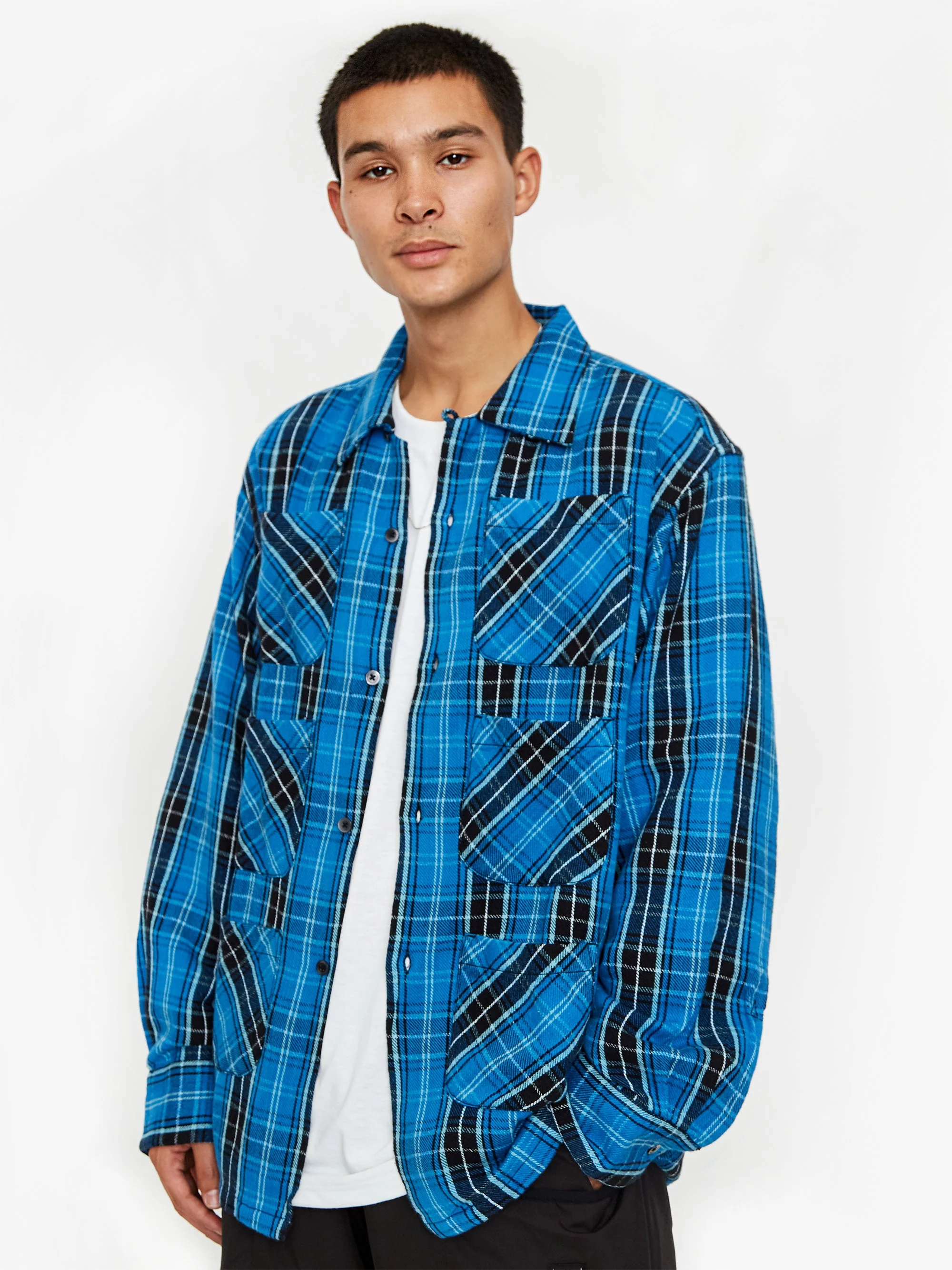 South2 West8 6Pocket Plaid Longsleeve Shirt - White/Black/Blue - Image 6