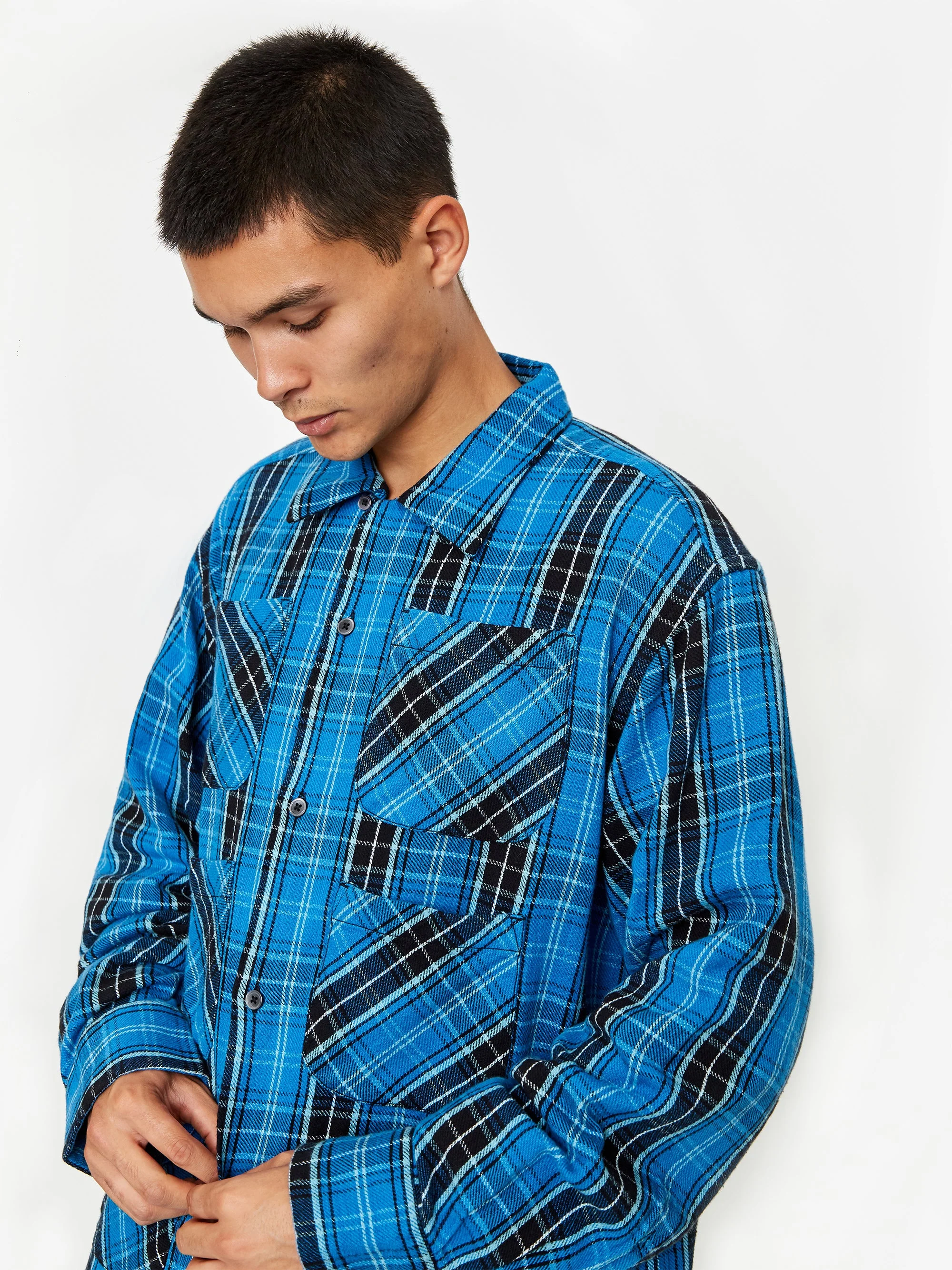 South2 West8 6Pocket Plaid Longsleeve Shirt - White/Black/Blue - Image 9