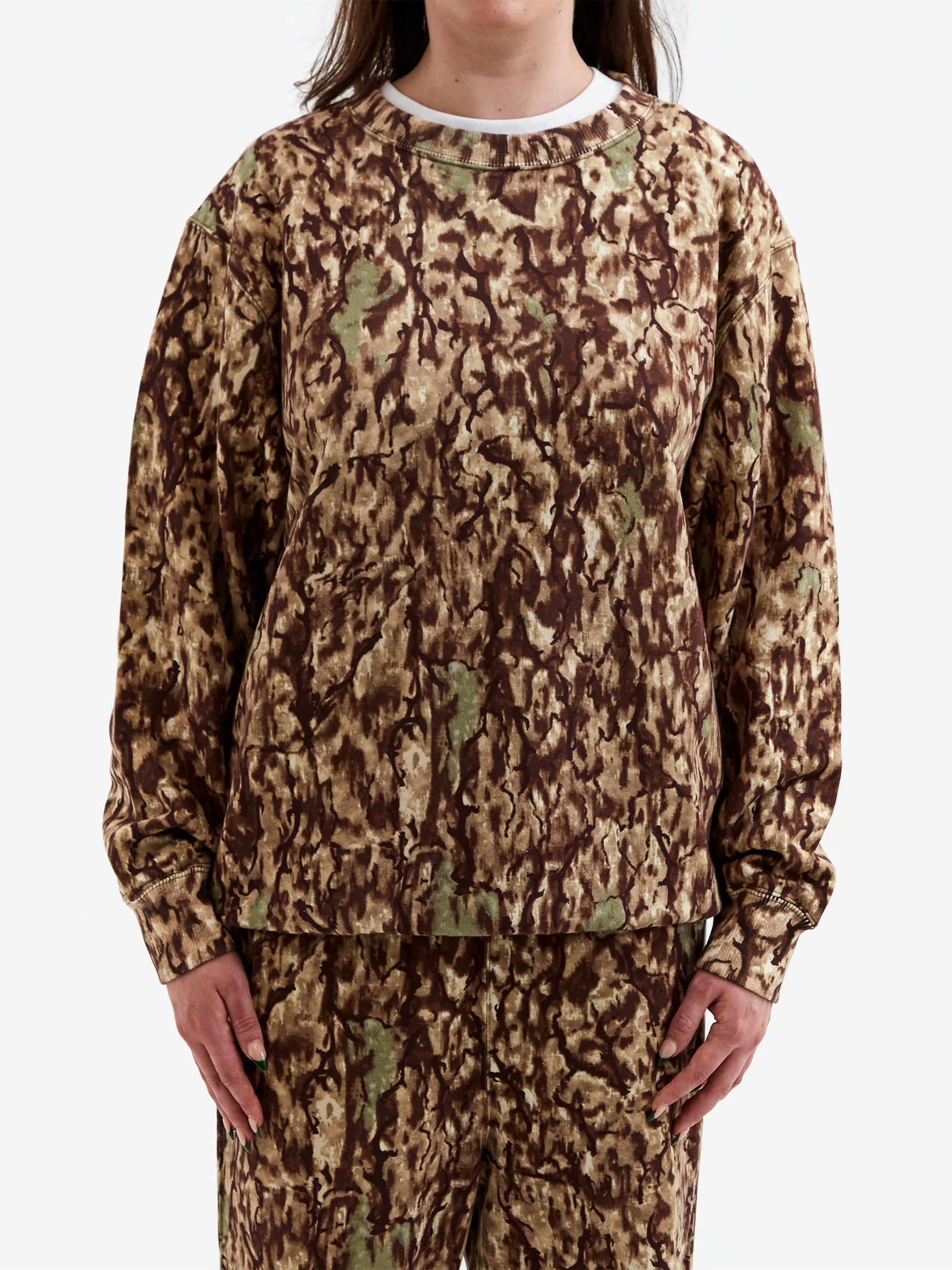 South2 West8 Crew Neck Sweat Shirt - Cotton French Terry / Printed - Horn Camo