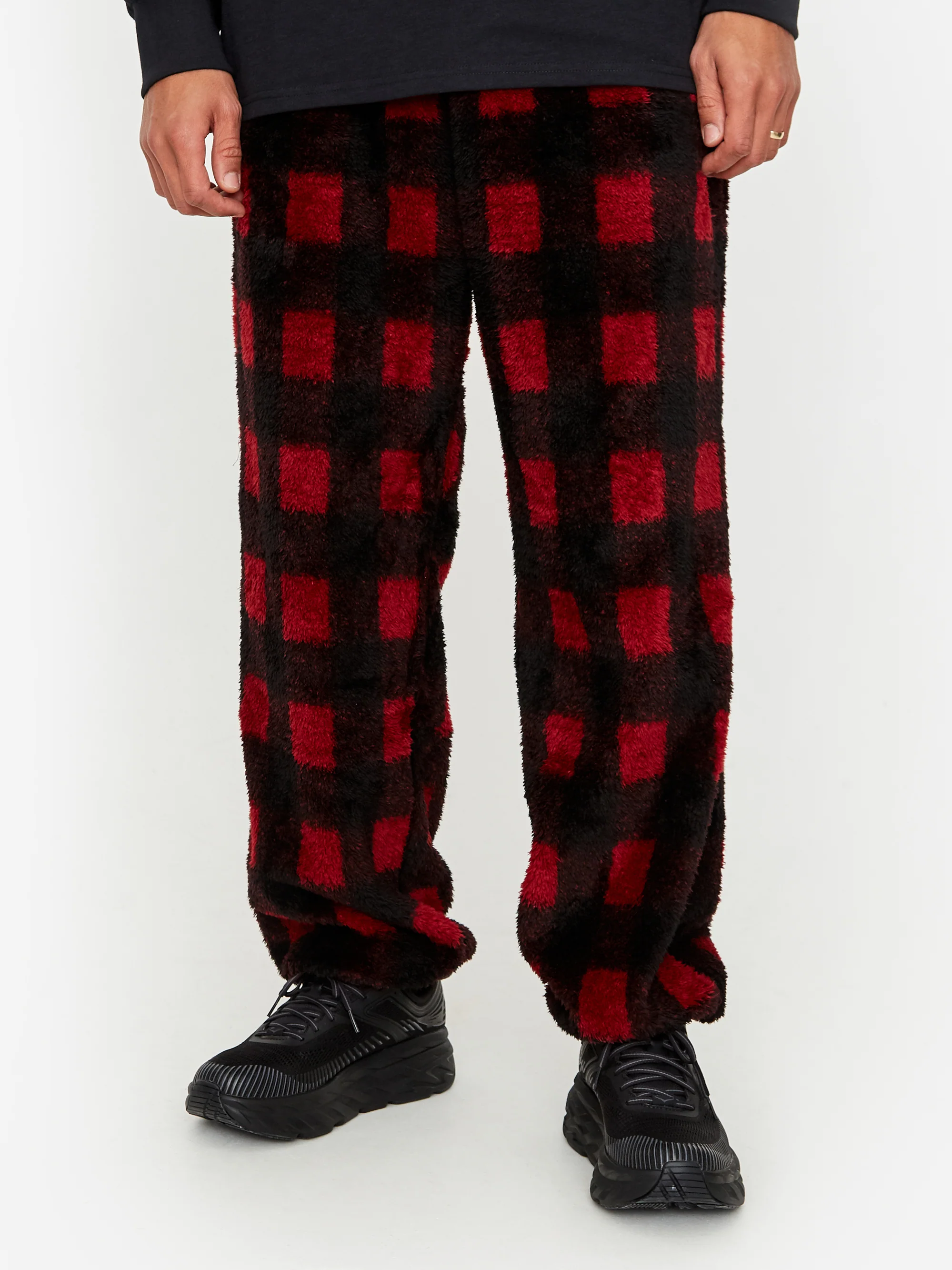 South2 West8 Faux Boa Buffalo Plaid String Pant - Red - Image 7