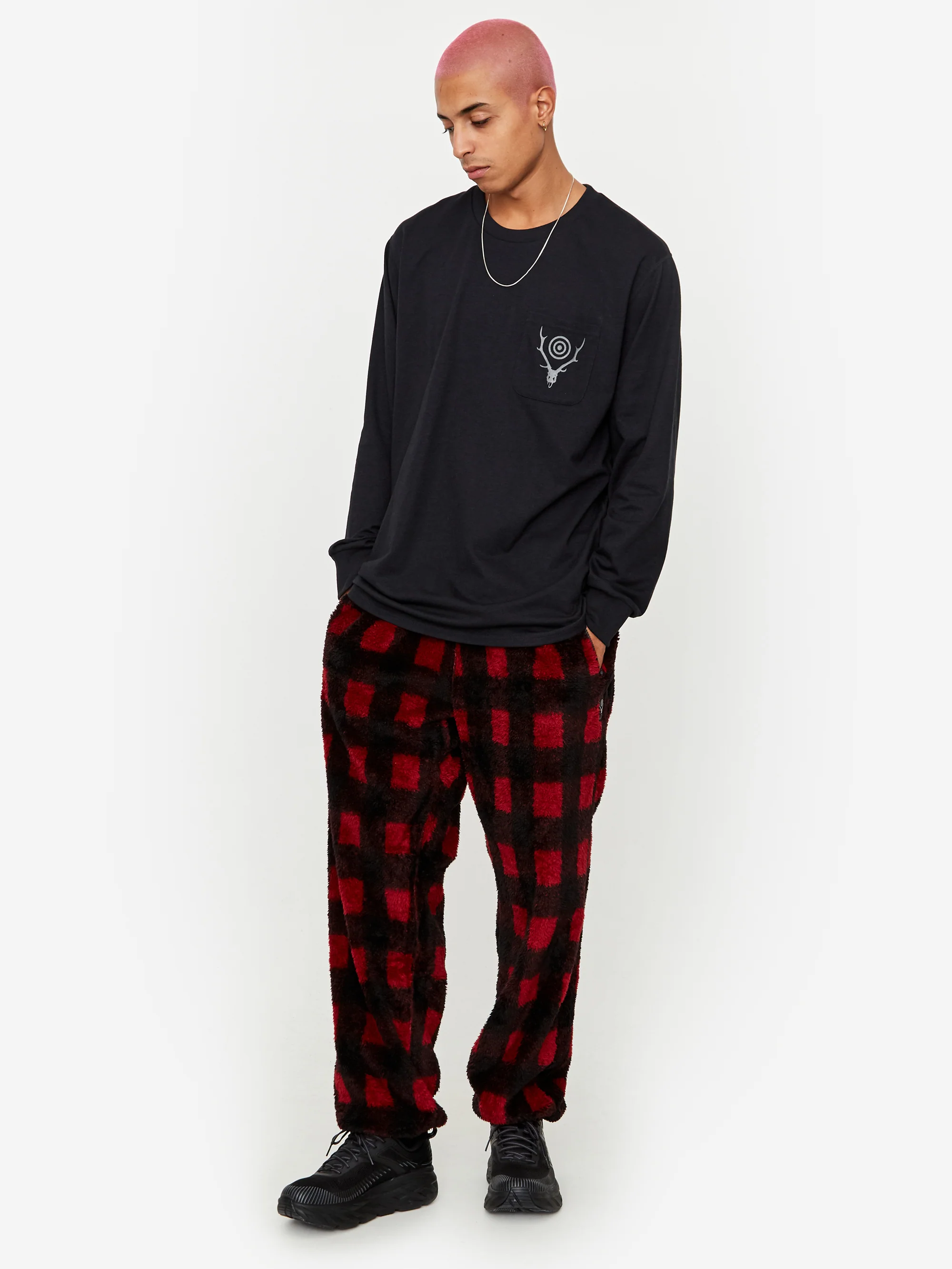 South2 West8 Faux Boa Buffalo Plaid String Pant - Red - Image 8