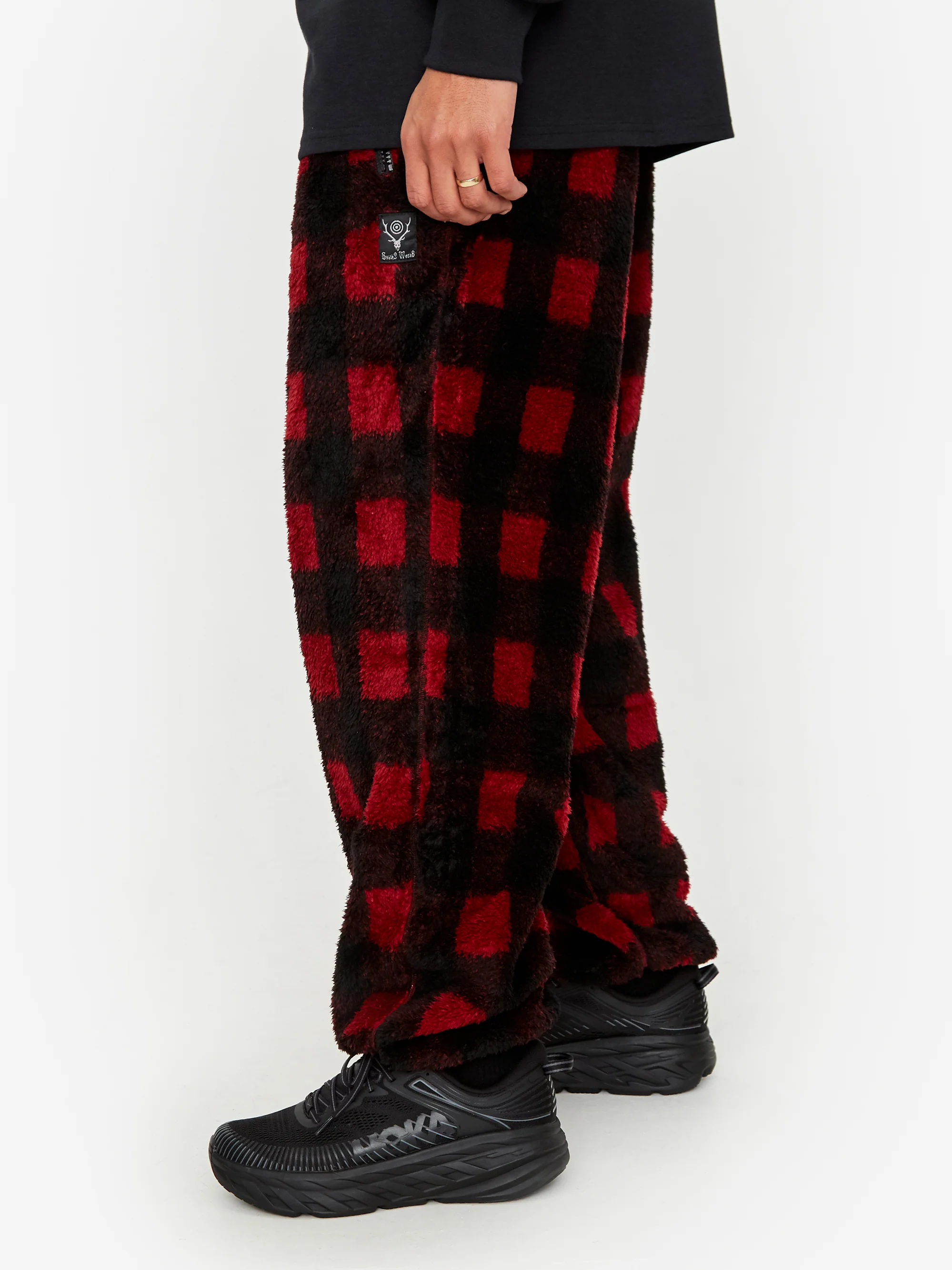 South2 West8 Faux Boa Buffalo Plaid String Pant - Red - Image 9