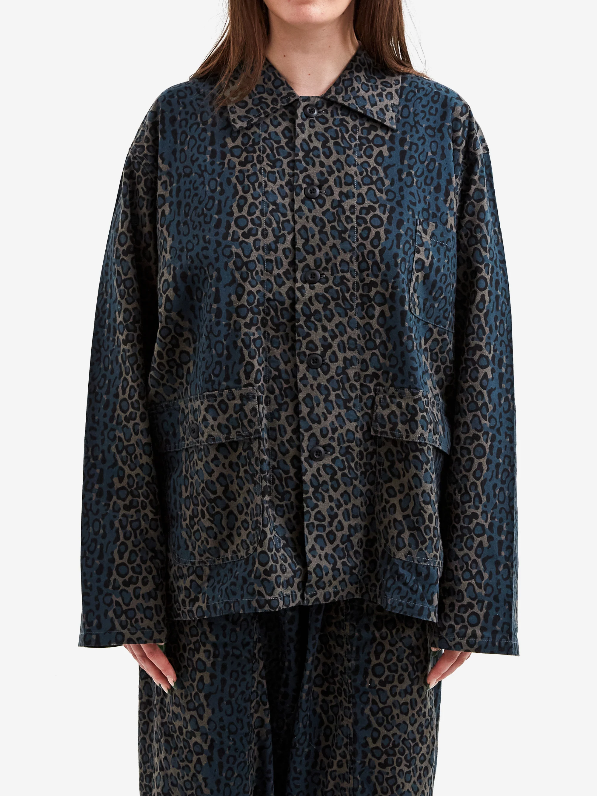 South2 West8 Hunting Shirt - Flannel Cloth / Printed - Leopard Brown/Green - Image 4