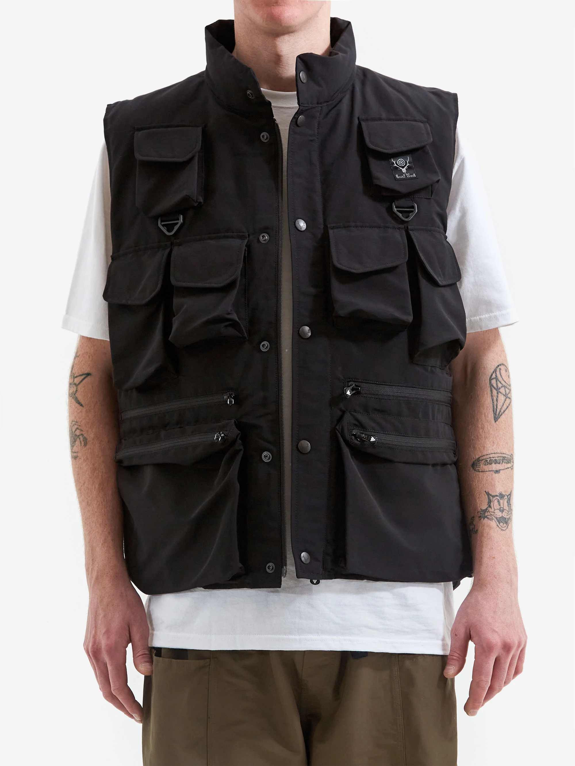 South2 West8 Multi Pocket Zipped Down Vest - Black - Image 2