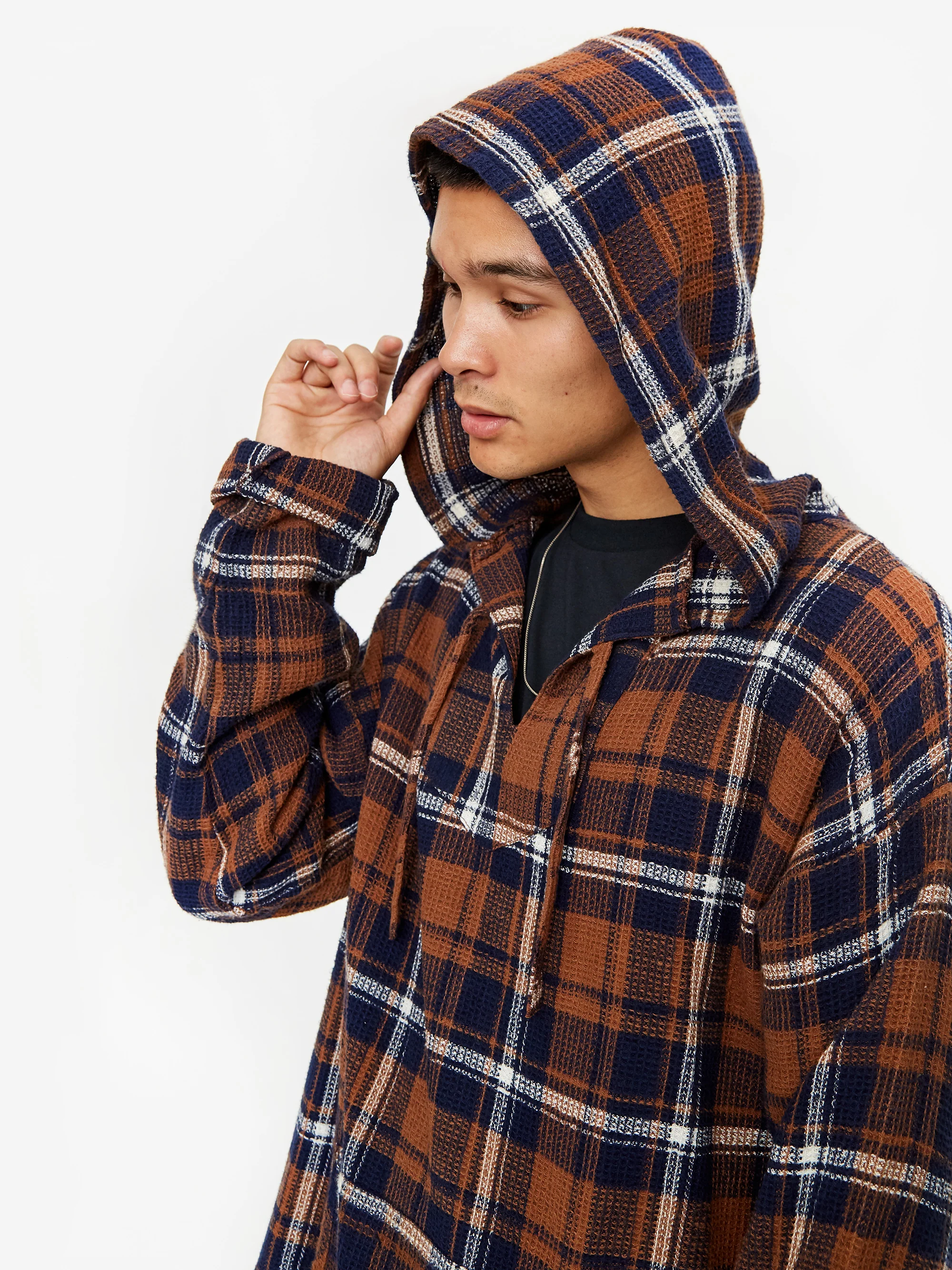 South2 West8 Plaid Mexican Parka - Brown/Navy/White - Image 8