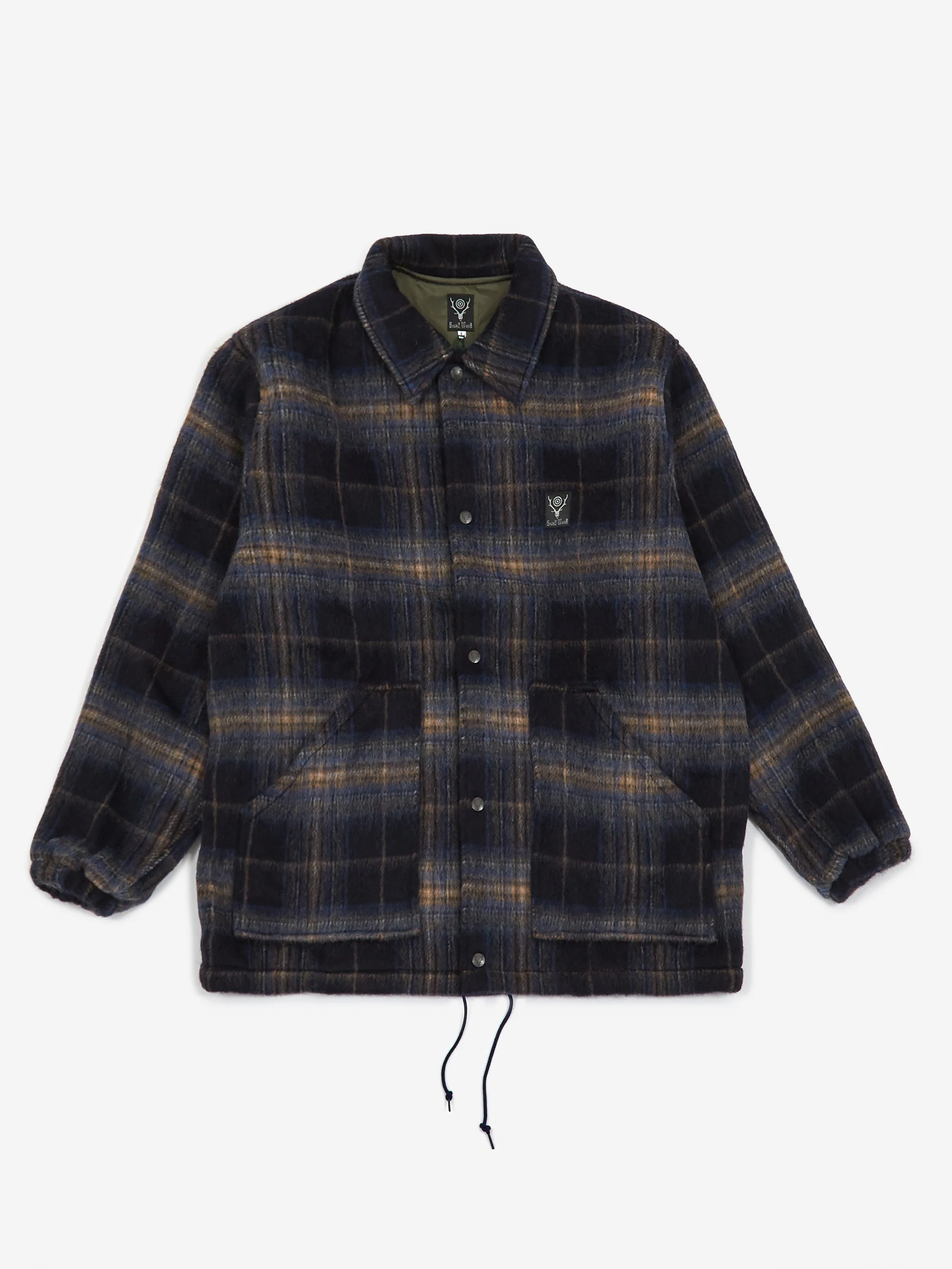 South2 West8 Shaggy Plaid Coach Jacket - Navy - Image 2