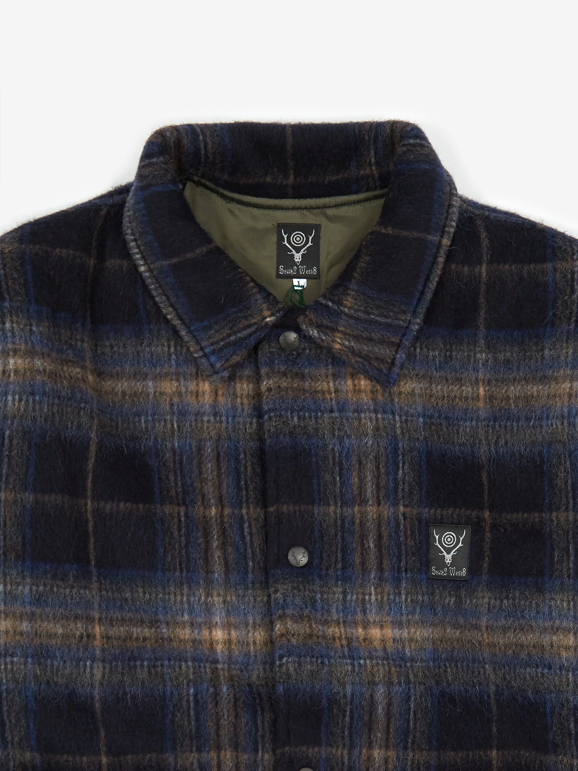 South2 West8 Shaggy Plaid Coach Jacket - Navy - Image 3
