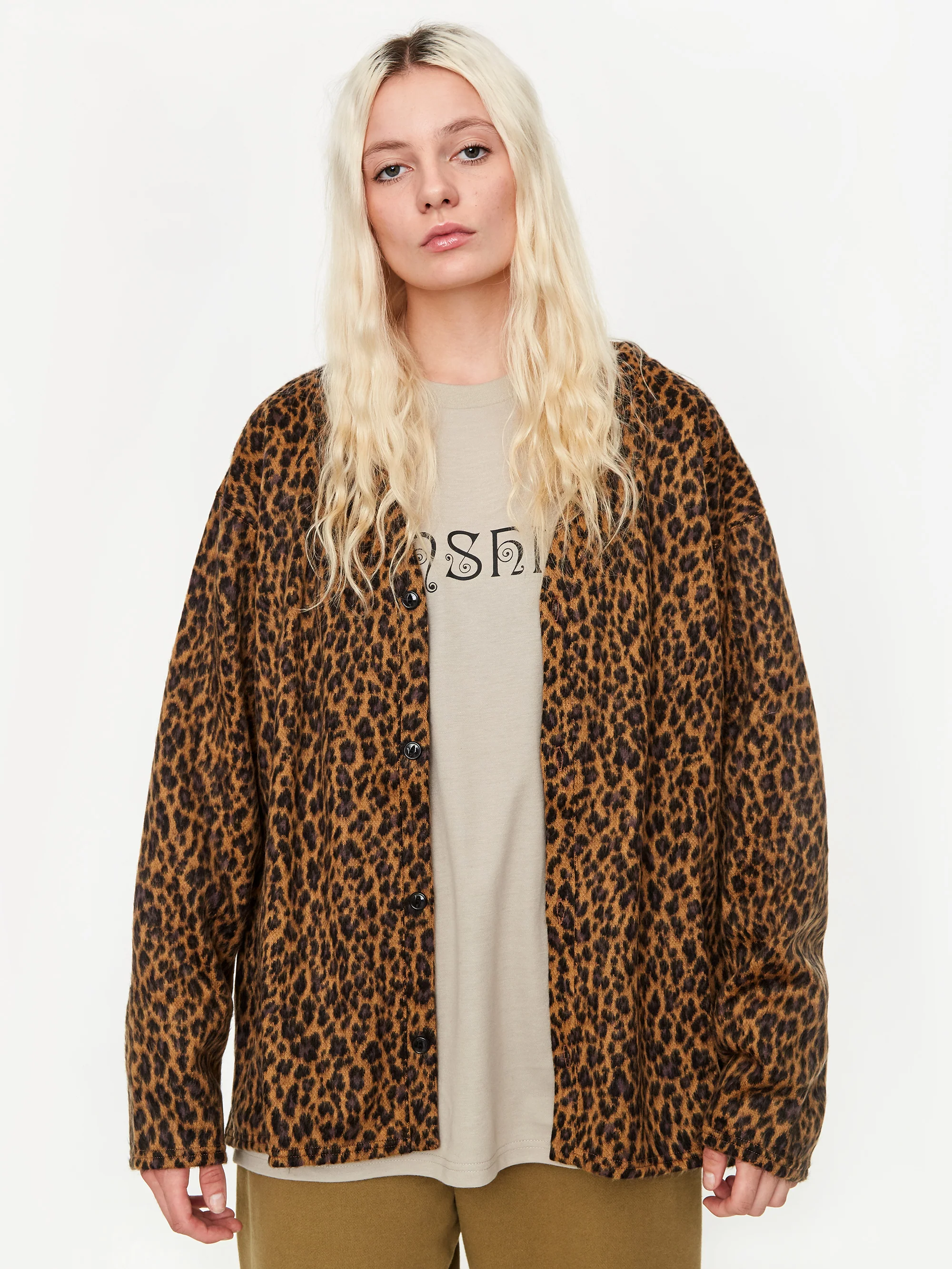 South2 West8 Shaggy V Neck Cardigan W - Leopard - Image 2
