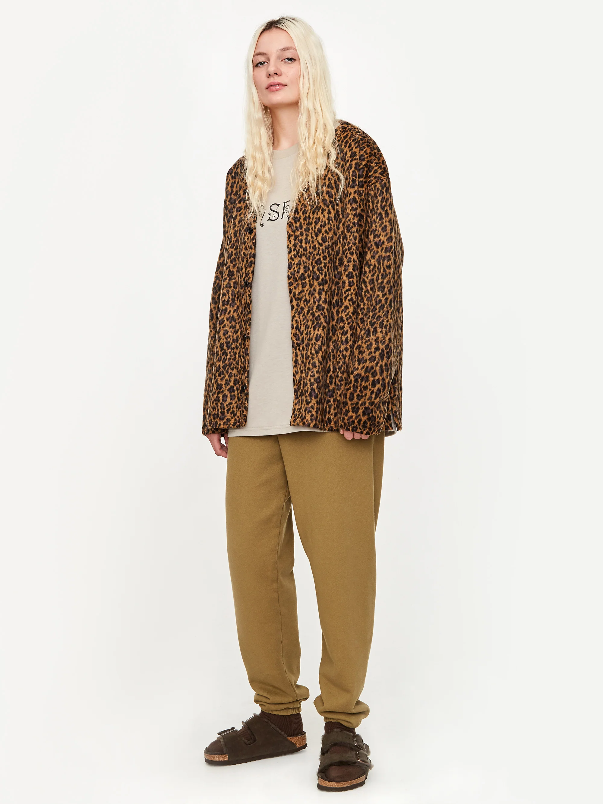 South2 West8 Shaggy V Neck Cardigan W - Leopard - Image 3